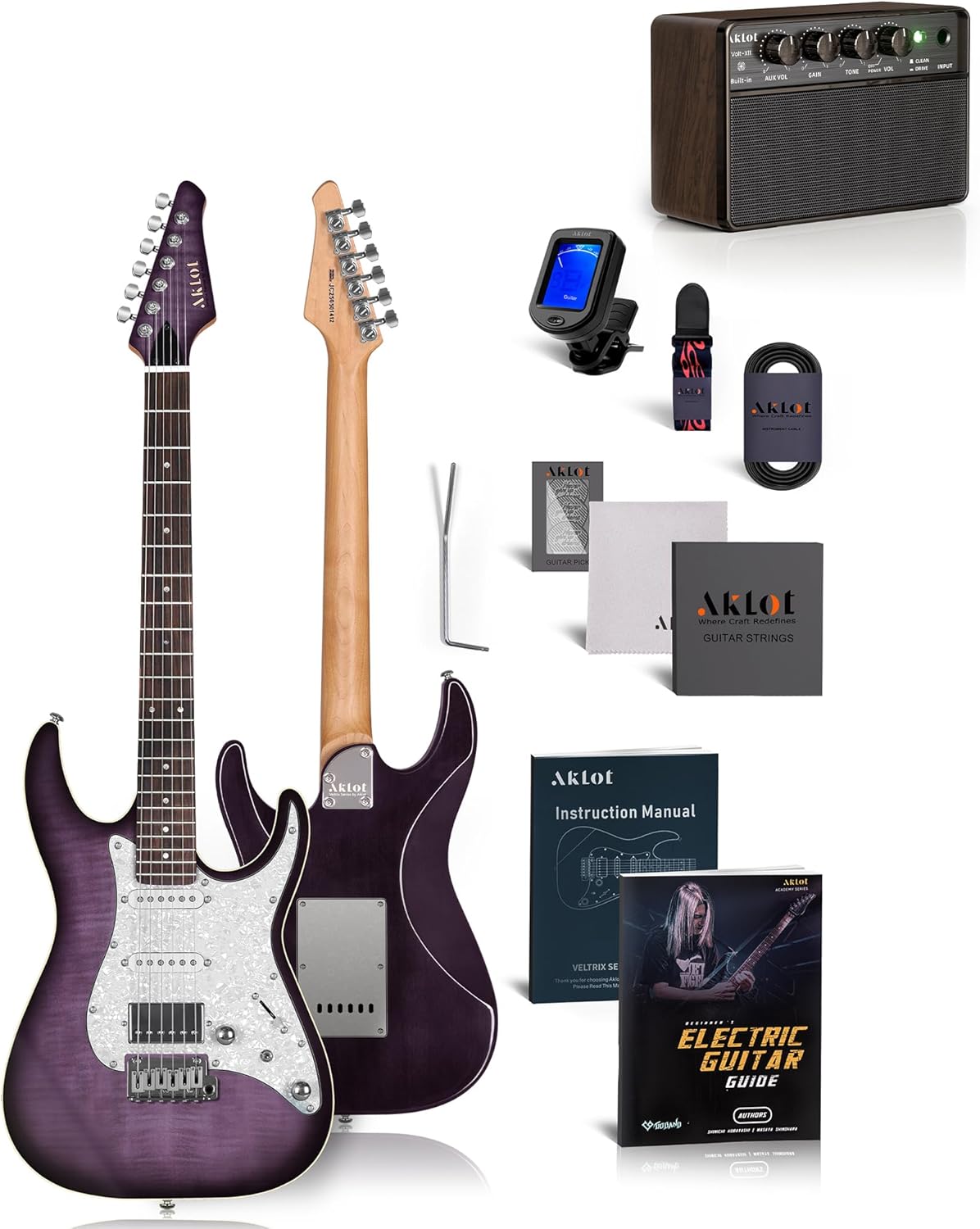 AKLOT Veltrix Electric Guitar Kit with Mini Electric Guitar Amp