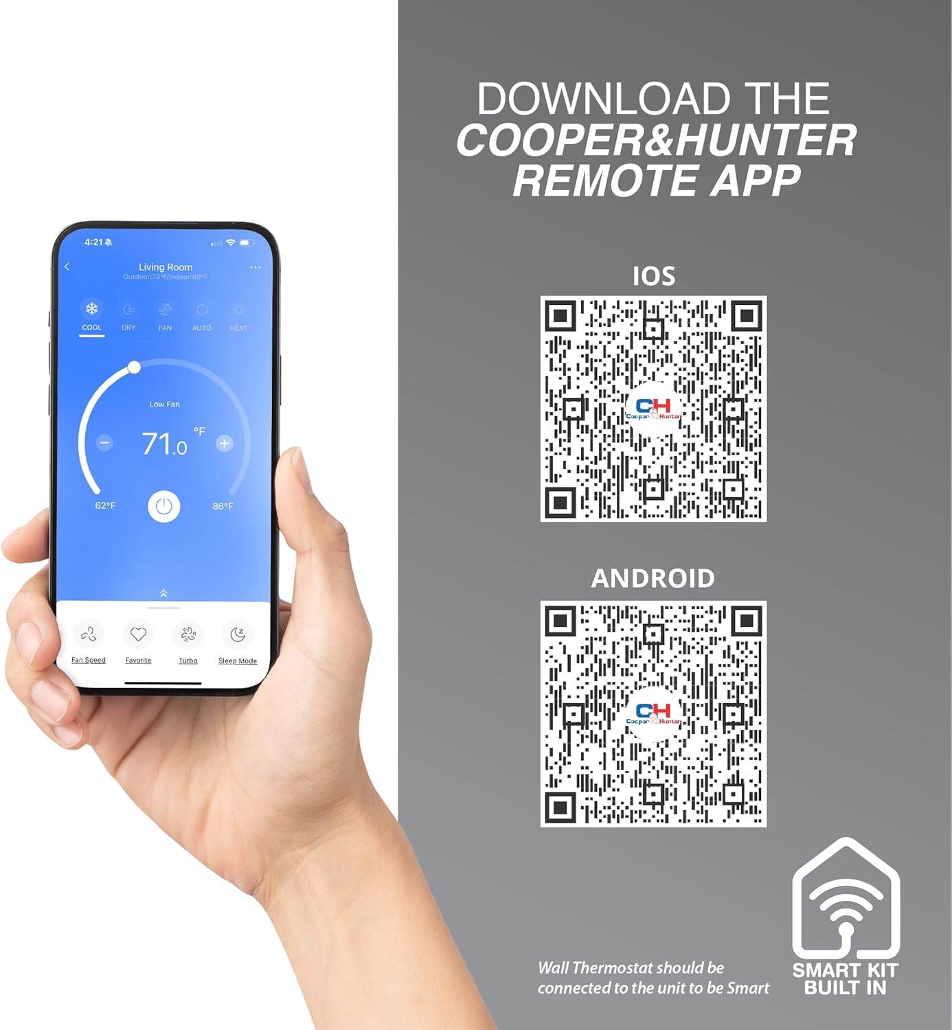 Cooper & Hunter 6,000 BTU Single Zone One-Way Ceiling Cassette Ductless Mini Split Air Conditioner & Heat Pump – 22.1 SEER2 – Smart Wall Thermostat – 25FT Installation Kit – 230V