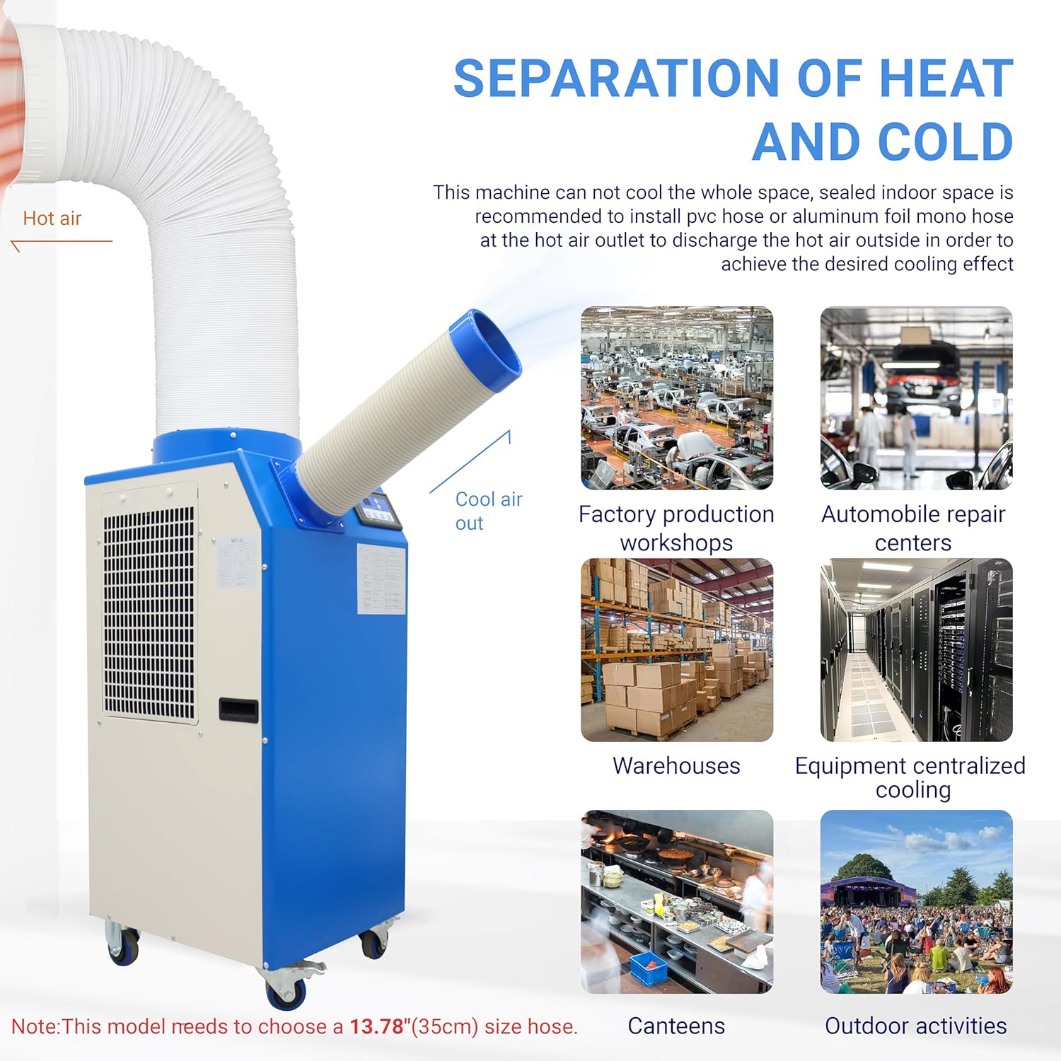 11900BTU/H Portable Air Conditioner Industrial Grade Portable Mobile Spot Cooler for Temporary Outdoor Events Industrial Air Conditioner with 3.7Gal Water Tank Single Duct 1.4KW 220V