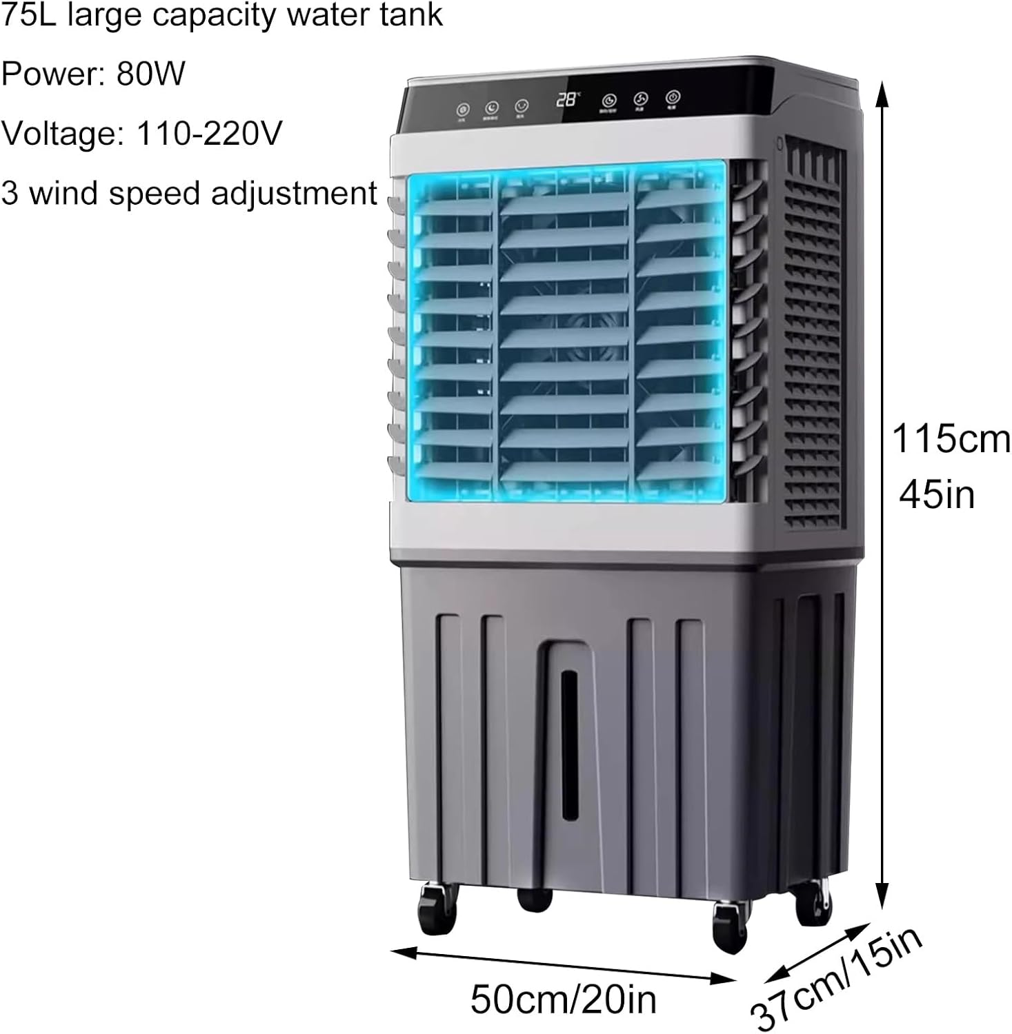 Evaporative Air Cooler for Room, 3 in 1 Portable Swamp Cooler, Air Conditioner Portable, 90°Oscillation, 3 Speed 7.5H Timer, 75L Large Capacity Water Tank for Garage, Patio, Outdoor
