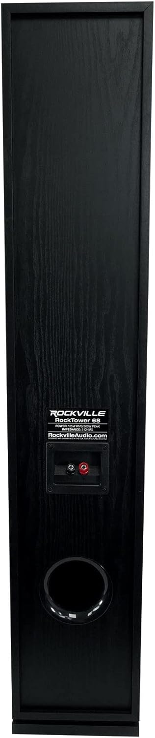 Rockville RockTower 68B Passive Tower Speaker, 8 Ohm, Black, High-Fidelity Sound, Detachable Grille, 3-Way, 6.5