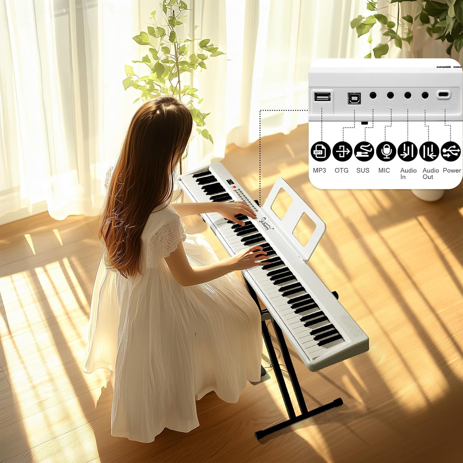 Portable Piano 88-Key Semi-Weighted Keyboard Folding Digital MIDI Bluetooth Electric Piano with Handbag Headphone Multiple Sound Modes for Piano Lover Adult Teenagers