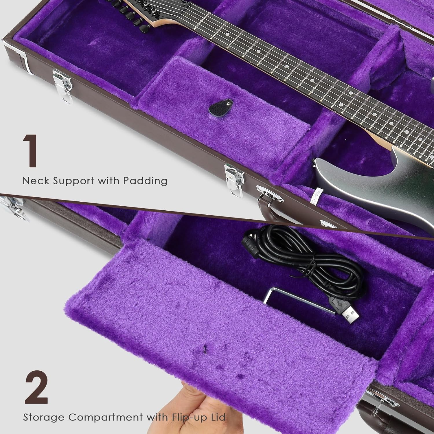 Ktaxon 39-Inch Electric Guitar Hard Case, Rectangle Wooden Standard Electric Guitars Hard-Shell Protective Carrying Case for KST/KTL/170 Model with Lock Latch Padding (Chocolate Brown)