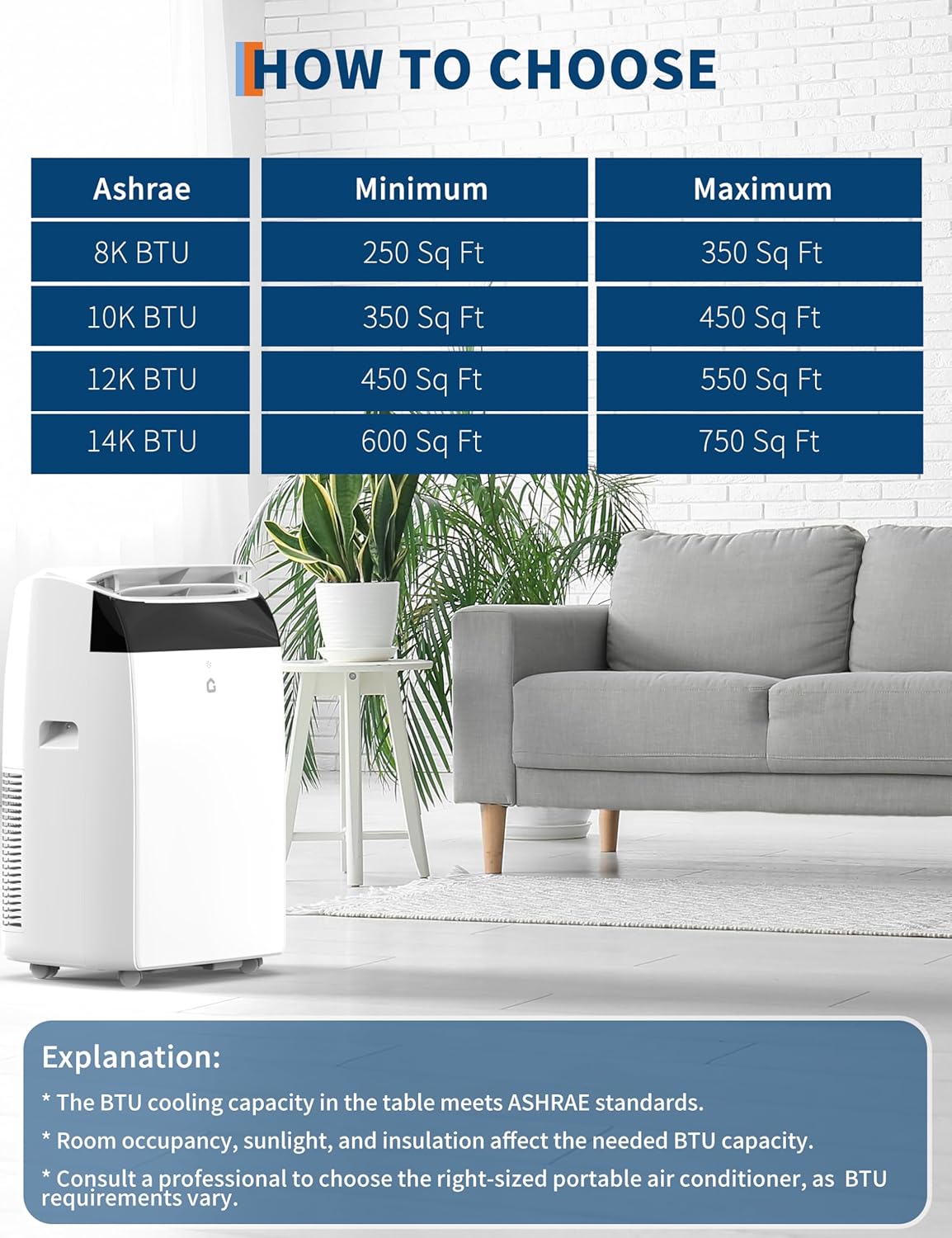 GarveeHome 12,000 BTU Portable Air Conditioner with Dehumidifier & Fan, Portable AC Units Cools up to 550 Sq. Ft., Remote Control, Auto Swing, Sleep Mode, White Top