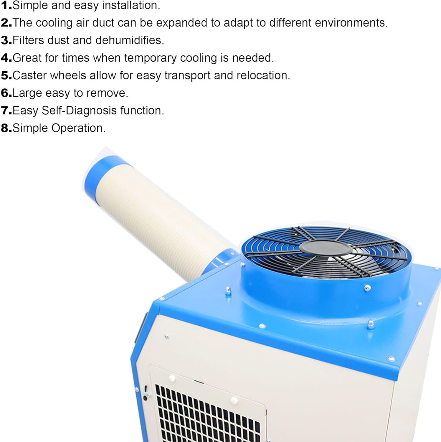 110V Industrial Air Conditioner Outdoor Air Conditioning Fan Equipment Single Tube 480m³/h Blue
