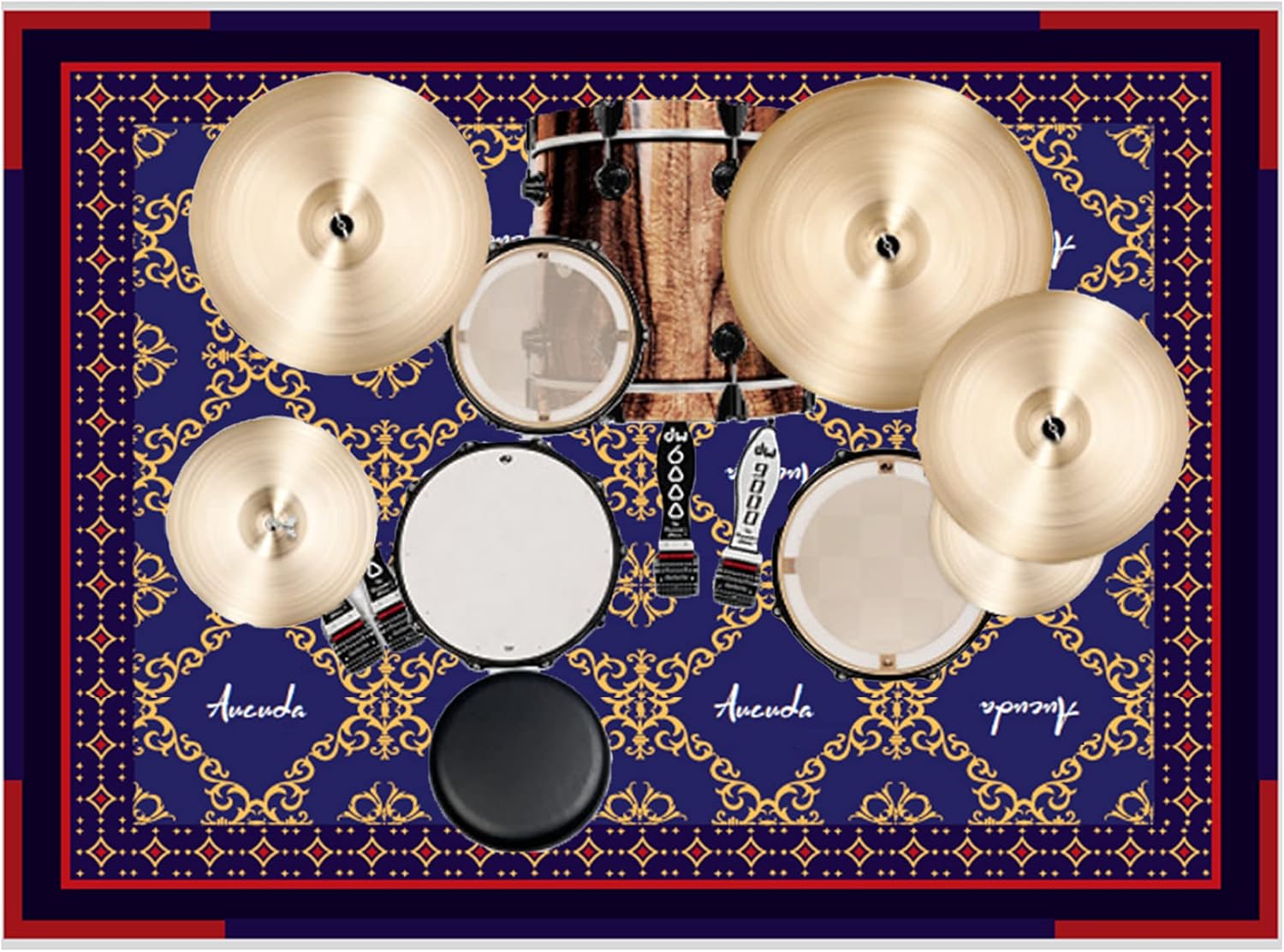 Aucuda Blue Drum Rug 4x6ft Drum Mat Outdoor, Tightly Woven Fabric Cool Drum Set Carpet with Non-Slip Grip Bottom, Electric Drum Accessories for Studio, Apartment, Soundproof, Guitar, No Crease.