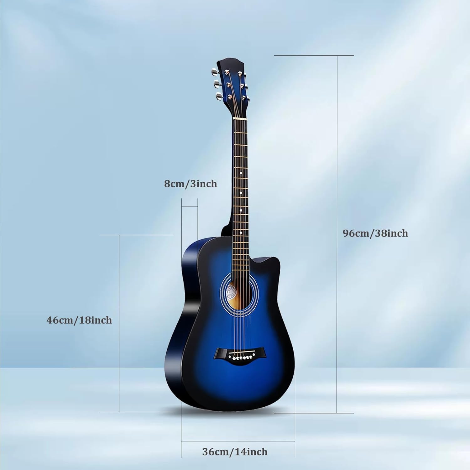38inch Wood Acoustic Guitar for Adults, 6 Steel-String Acoustic Guitar With Bag and Elementary Tutorial of Folk Guitar for Beginners.