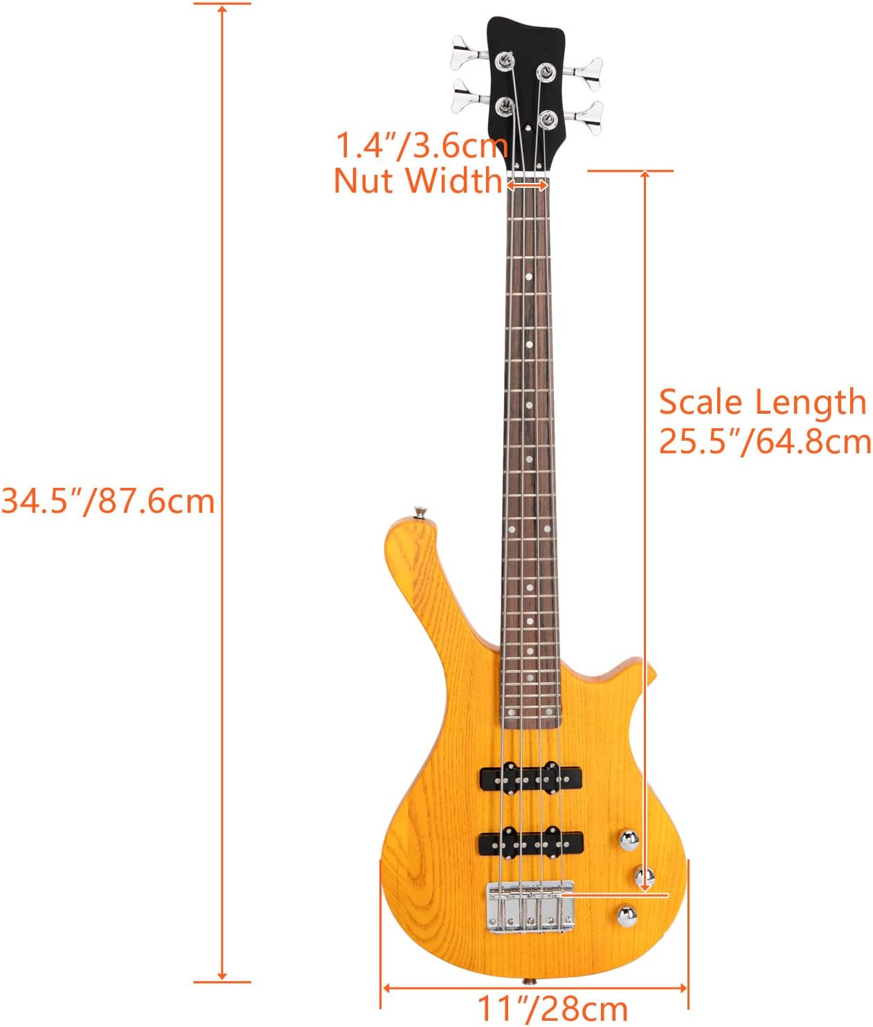 Ktaxon 4 String Electric Bass Guitar, 36-inch Bass Guitar Kit with Split single-coil Pickup, Rosewood Fretboard, Mahogany Body for Kids, Boy and Girl(Yellow)