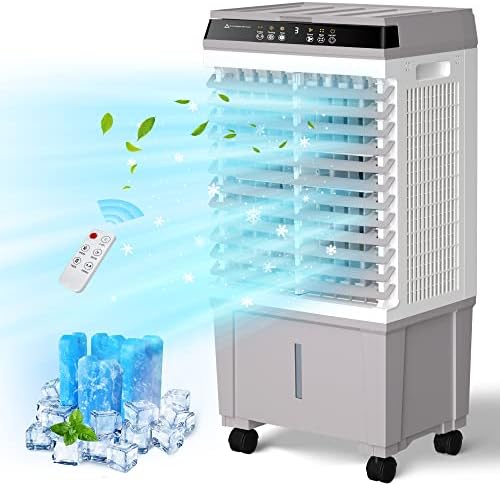 LifePlus Evaporative Air Cooler, 1800CFM Windowless Air Conditioner Portable for Large Room Commercial Garage Outdoor, 3 In 1 Swamp Cooler with Remote Control, 4 Ice Packs, 12H Timer, 5.3 Gallon