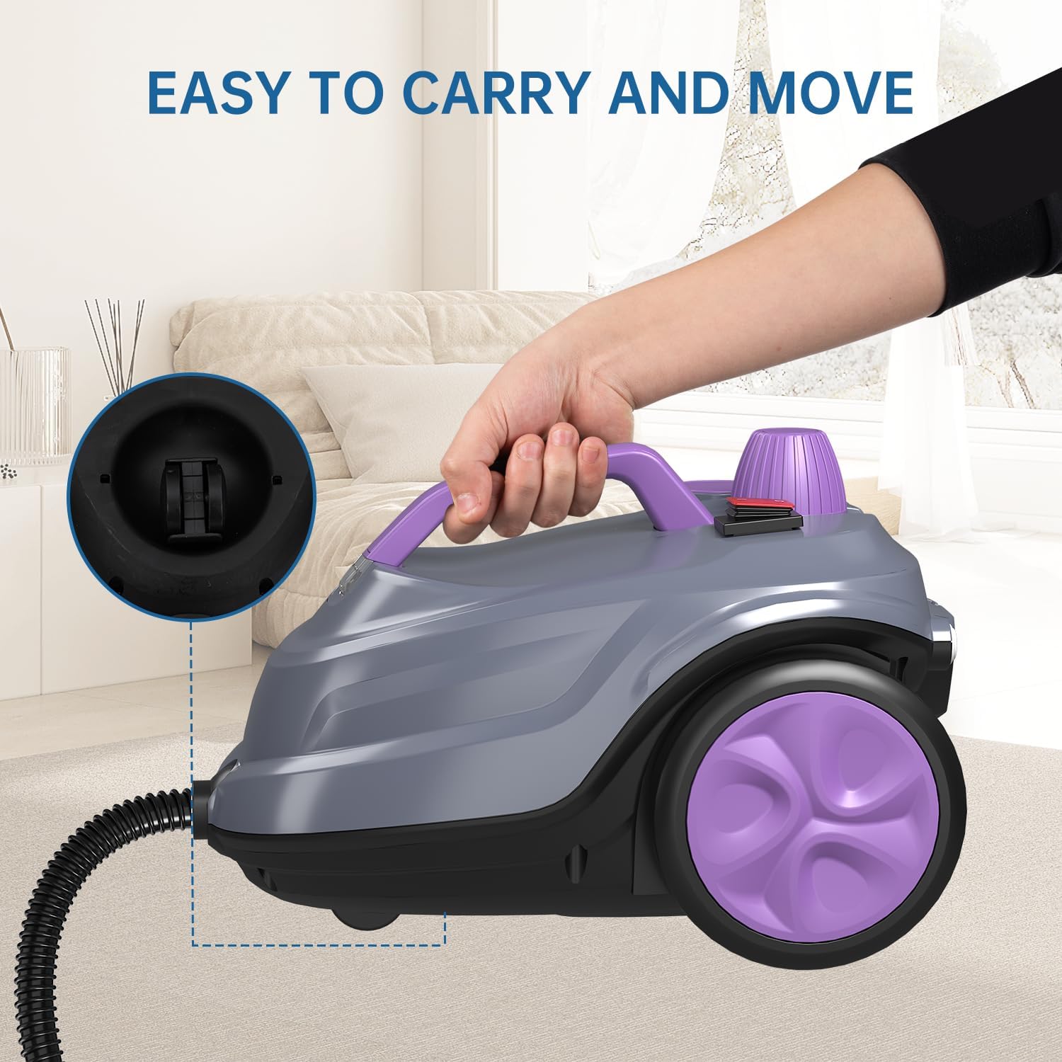 Steam Cleaner, Powerful Heavy Duty Canister Steamer with 34 Accessories, Steam Mop with 16.4 Ft Extra-Long Power Cord for Home Floor Cleaning, Grout, Upholstery, Car Detailing, Purple
