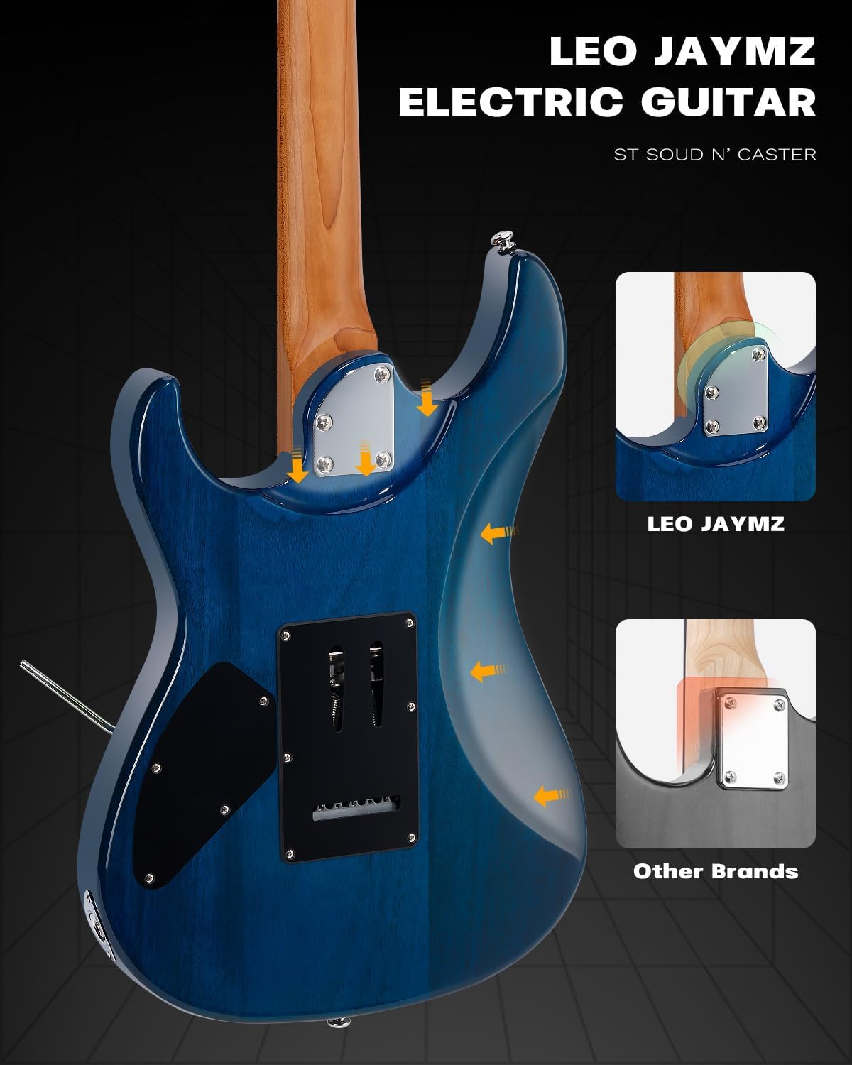 Leo Jaymz ST Pro Electric Guitar with Coil-Split, Roasted Maple Neck, Maple Fingerboard, Mahogany Body, Alnico 5 Pickups