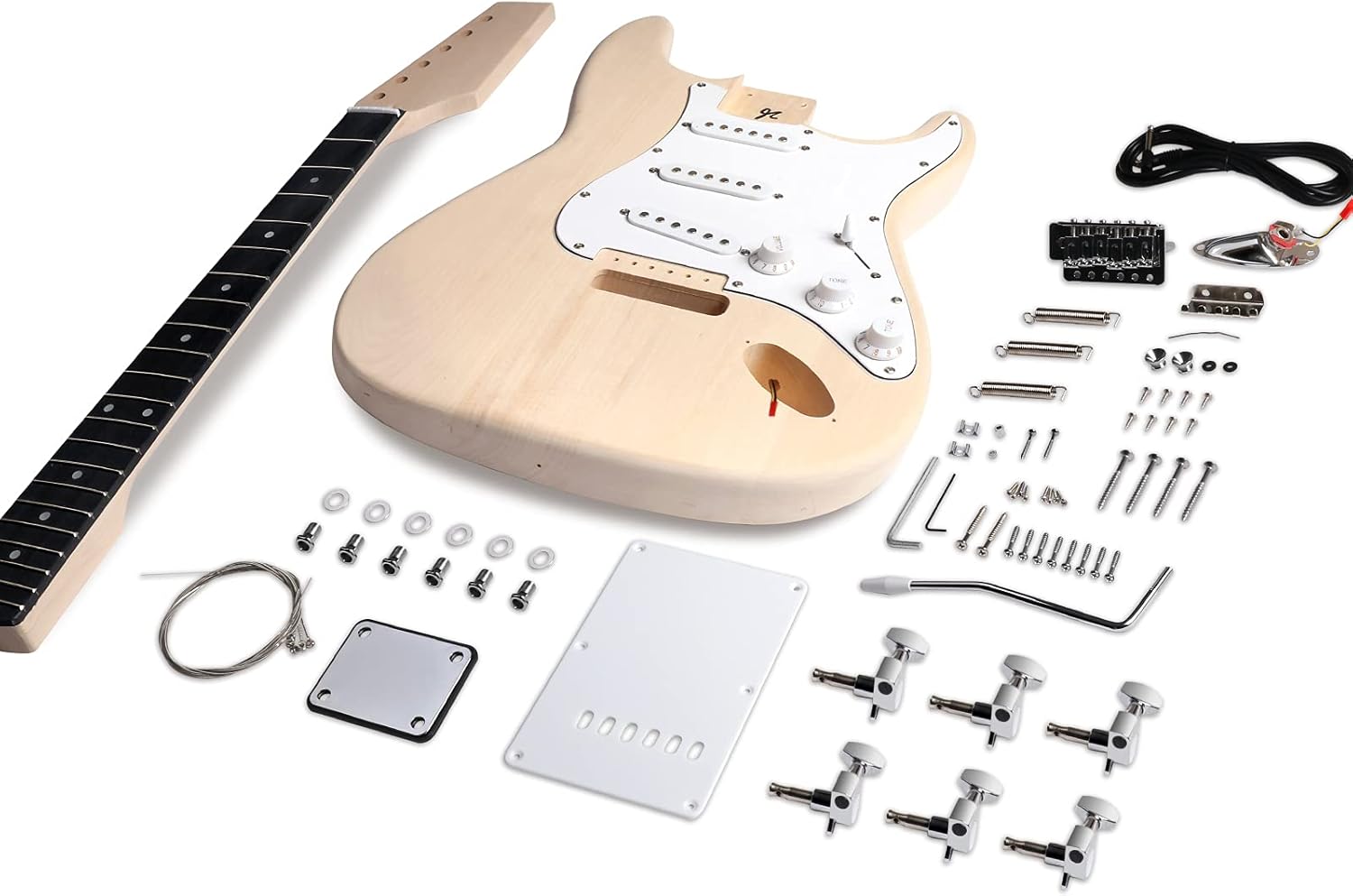 DIY Electric Guitar Kit Beginner Kits 6 String Right Handed with Basswood Body Maple Neck Poplar Laminated Fingerboard Chrome hardware S-S-S Build Your Own Guitar.