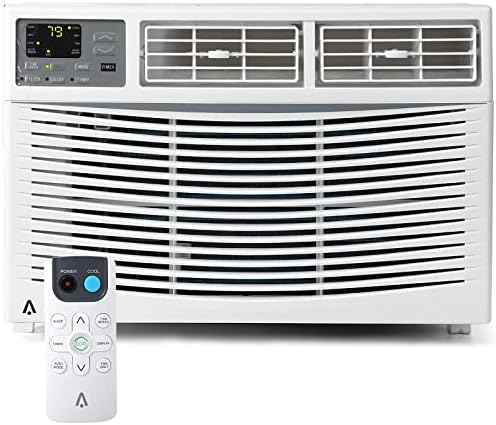 8,000 BTU Window Air Conditioner, Cools Up to 350 Sq. Ft., Eco Mode, Remote Control, 3 Fan Speeds, Quiet Operation, Auto Restart, White