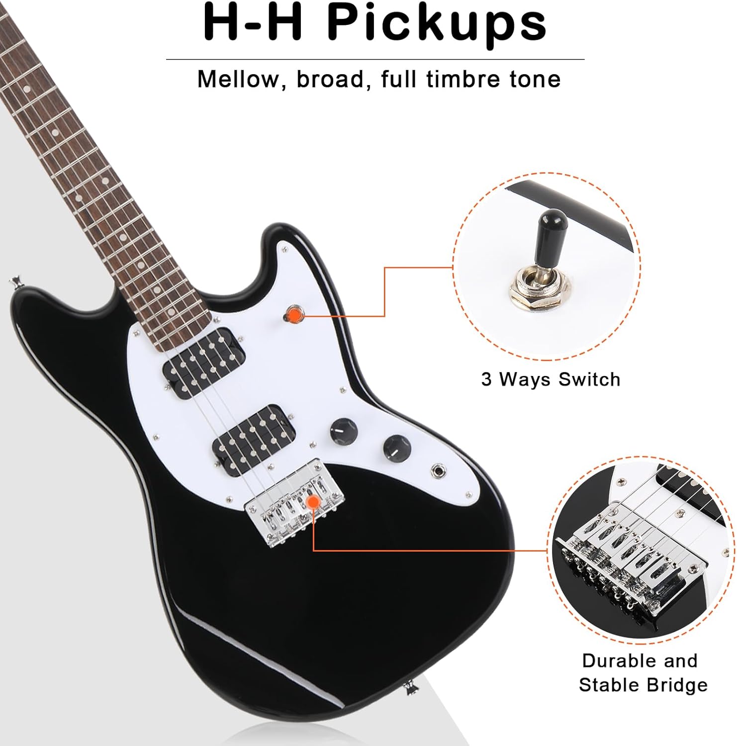 Ktaxon 39 Inch Electric Guitar Electric Guitar Kit Beginner Guitars with H-H Pickups, Basswood Body, Maple Neck, Laurel Wood Fingerboard(Black)