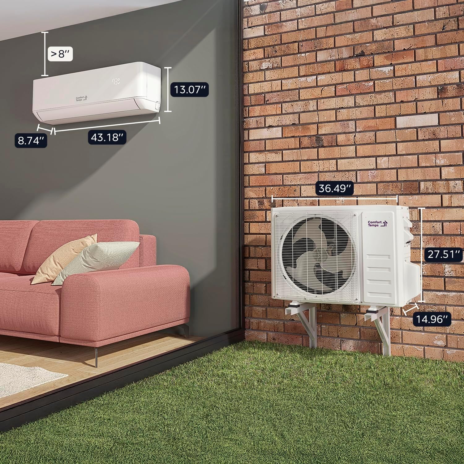 Ultra-Efficient 18000 BTU/220V Mini Split – 23 SEER for Lower Energy Bills– Pre-Charged, Ductless, Quiet & Comfortable Mini Split AC/Heating System|WiFi & Easy Install Kit |Pro Series by Comfort Temps