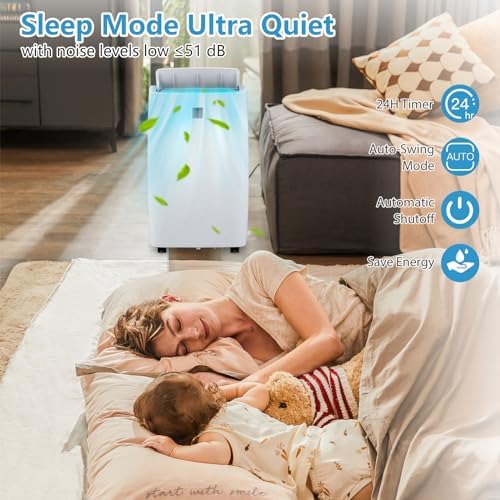 14,000 BTU Portable AC Unit– 4-in-1 Portable Air Conditioner with Cooling, Dehumidifier, Fan & Sleep Mode for Rooms Up to 700 Sq.Ft, Remote Control, LED Display, 24H Timer