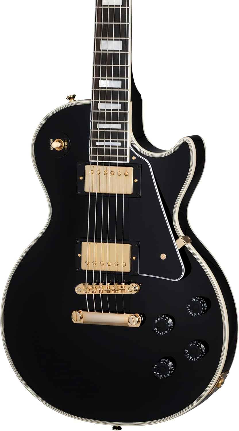 Epiphone Inspired by Gibson Custom Les Paul Custom, Ebony Gold Hardware with Hard Case