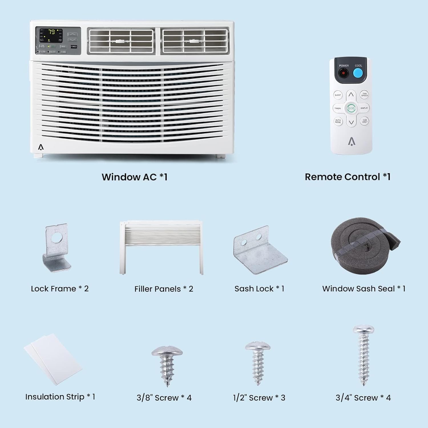 1,000 BTU Window Air Conditioner for 450 Sq.Ft, 3 Fan Speeds