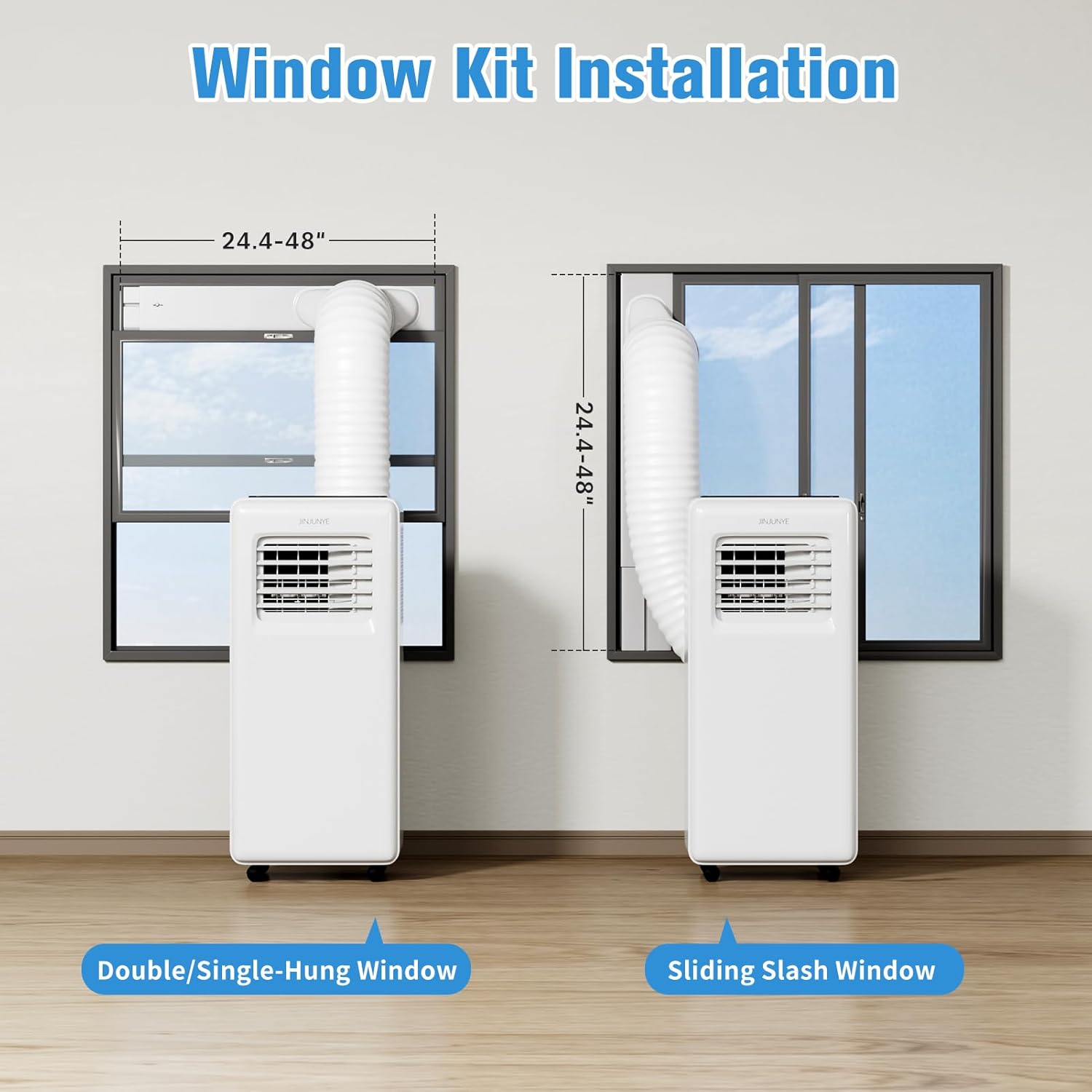 JINJUNYE Portable Air Conditioners 10,000 BTU 4-In-1 with 7 Color LED Light, Portable AC Unit Dry, Fan, Sleep Mode, Cool Up to 450 Sq.Ft, 24H Timer, Window Kit (Battery not Included)