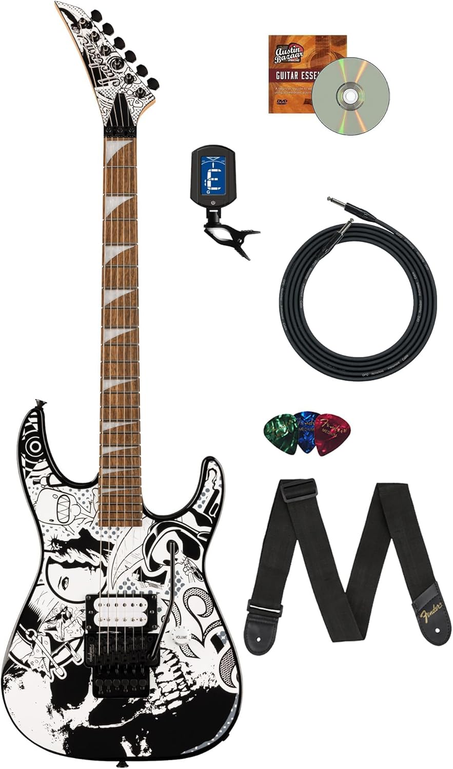 Jackson X Series DK1 H Skull Kaos Bundle with Cable, Tuner, Strap, Picks, and Austin Bazaar Guitar DVD