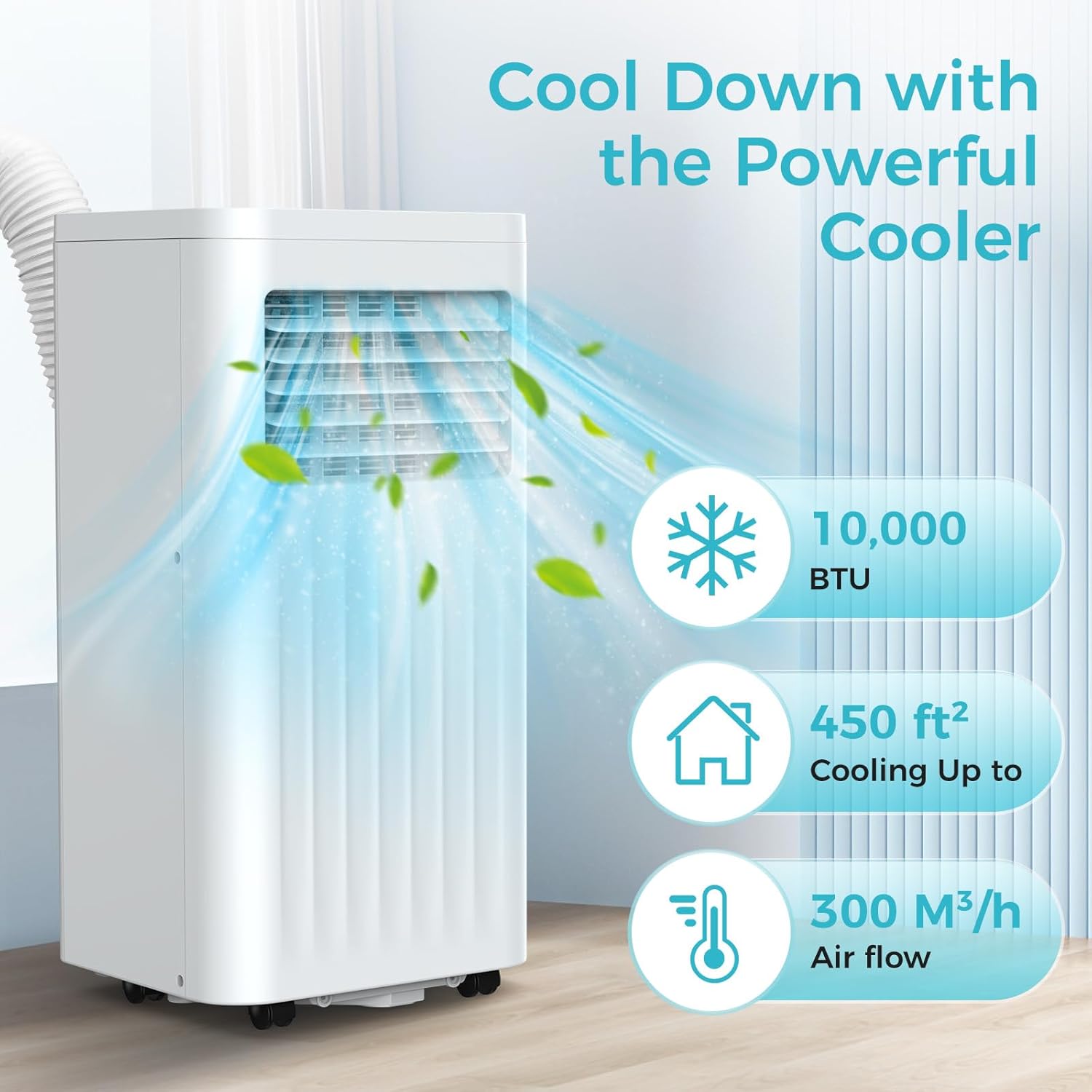 COWSAR 10,000 BTU Portable Air Conditioners, Portable AC Unit Cools Up to 450 Sq.ft with Remote, 4 Modes Room Air Conditioners with LED Display/Swivel Wheels/Installation Kits/Sleep Modes, White