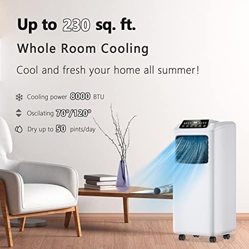 ARLIME Portable Air Conditioners 8000BTU, 3-in-1 Air Cooler with Dehumidifier & Fan Modes, Remote Control, Standing AC Unit for Rooms Up to 230 sq.ft, White