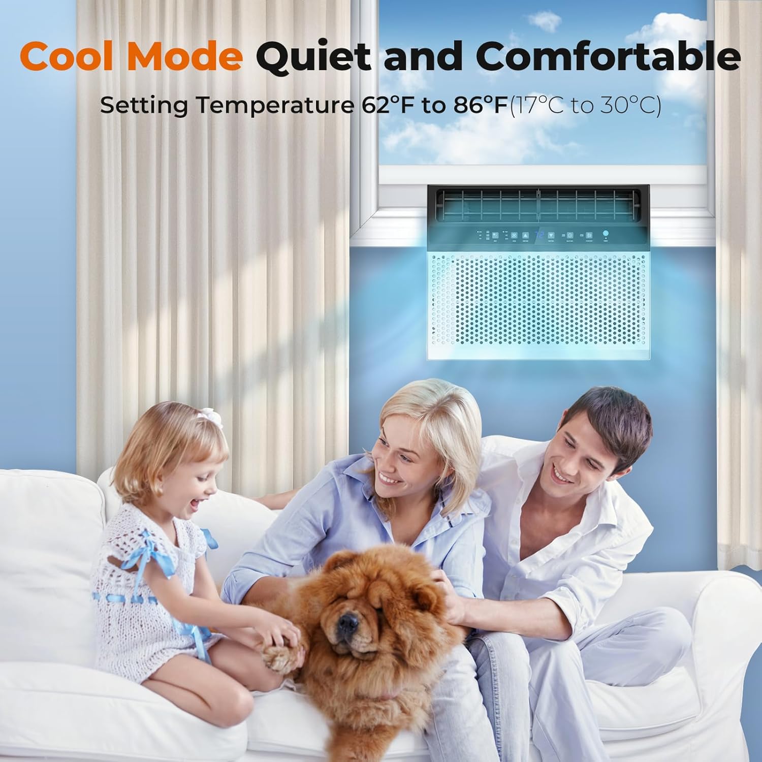 R.W.FLAME Window Air Conditioner 10,000 BTU, 6 in 1 U Shaped Window AC unit with Remote Control, Fast Cooling Up to 450 Sq.Ft. Thermostat Control/Timmer/Energy Saving,White