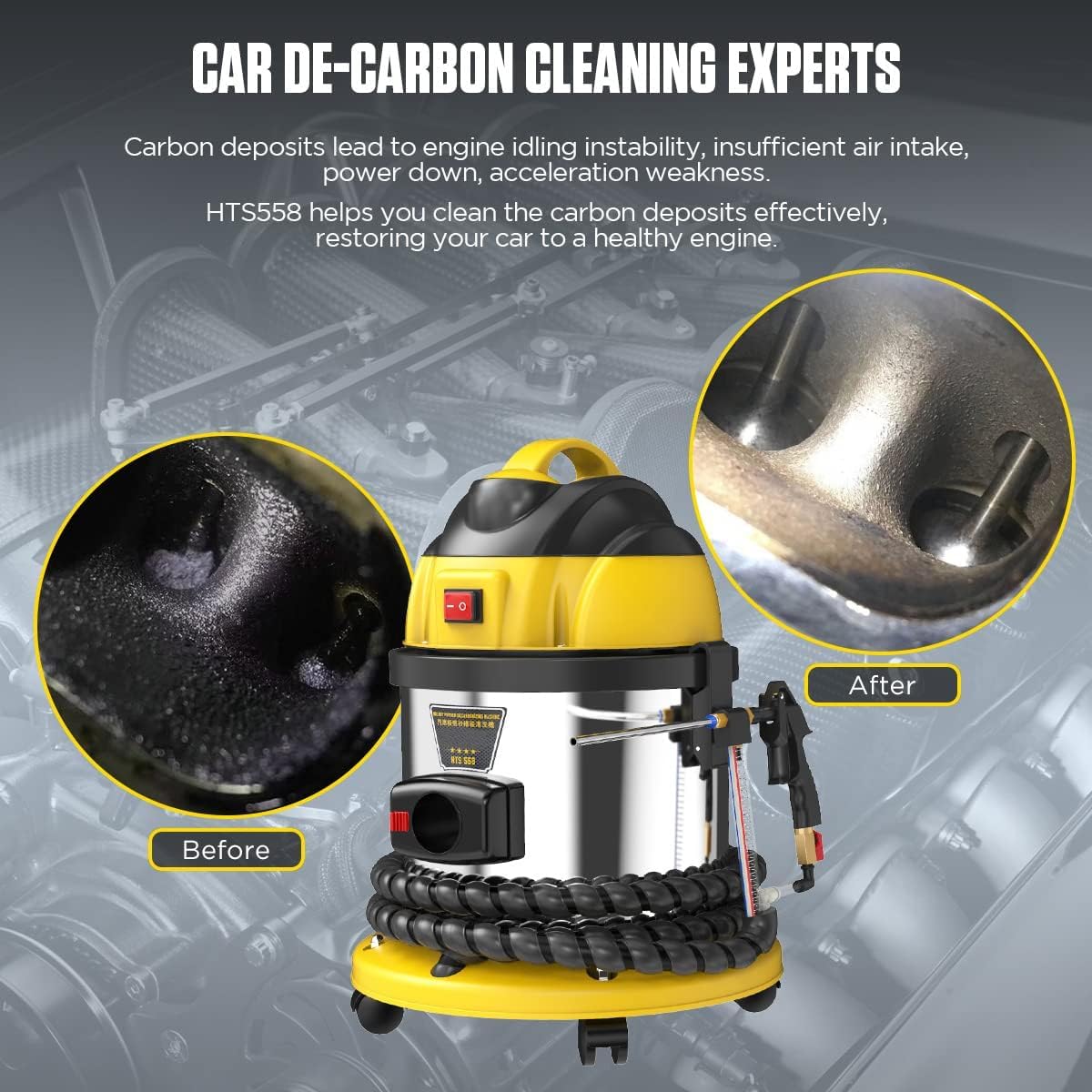 QPKING Walnut Sand DE-Carbon Cleaner HTS558 Walnut Blaster Cleaner Automotive Valvetronic System Carbon Deposition Cleaning Engine Intake Pipe Valve Clean Machine 110V/220V