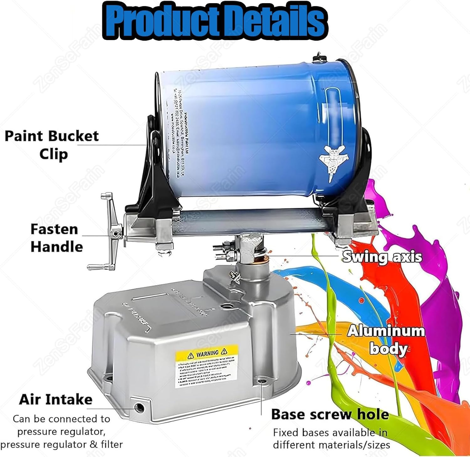 Pneumatic Paint Shaker Mixer, 1-5L Adjustable Clamp, 0-500RPM, 15 Min/Bucket - Perfect for Paint, Watercolor, Nail Polish, Efficient Oscillation Machine