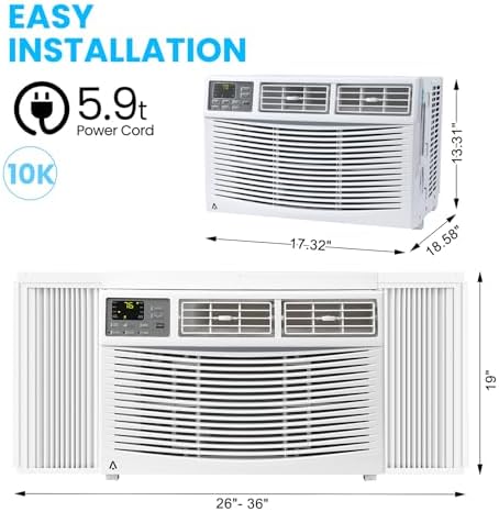 10000BTU Window Air Conditioner, Cools up to 450 Sq. Ft Air Conditioner Window Unit with Wi-Fi Enabled and Remote Control, Ultra Quiet, Energy Efficient Indoor AC Unit with Reusable Filter for Bedroom