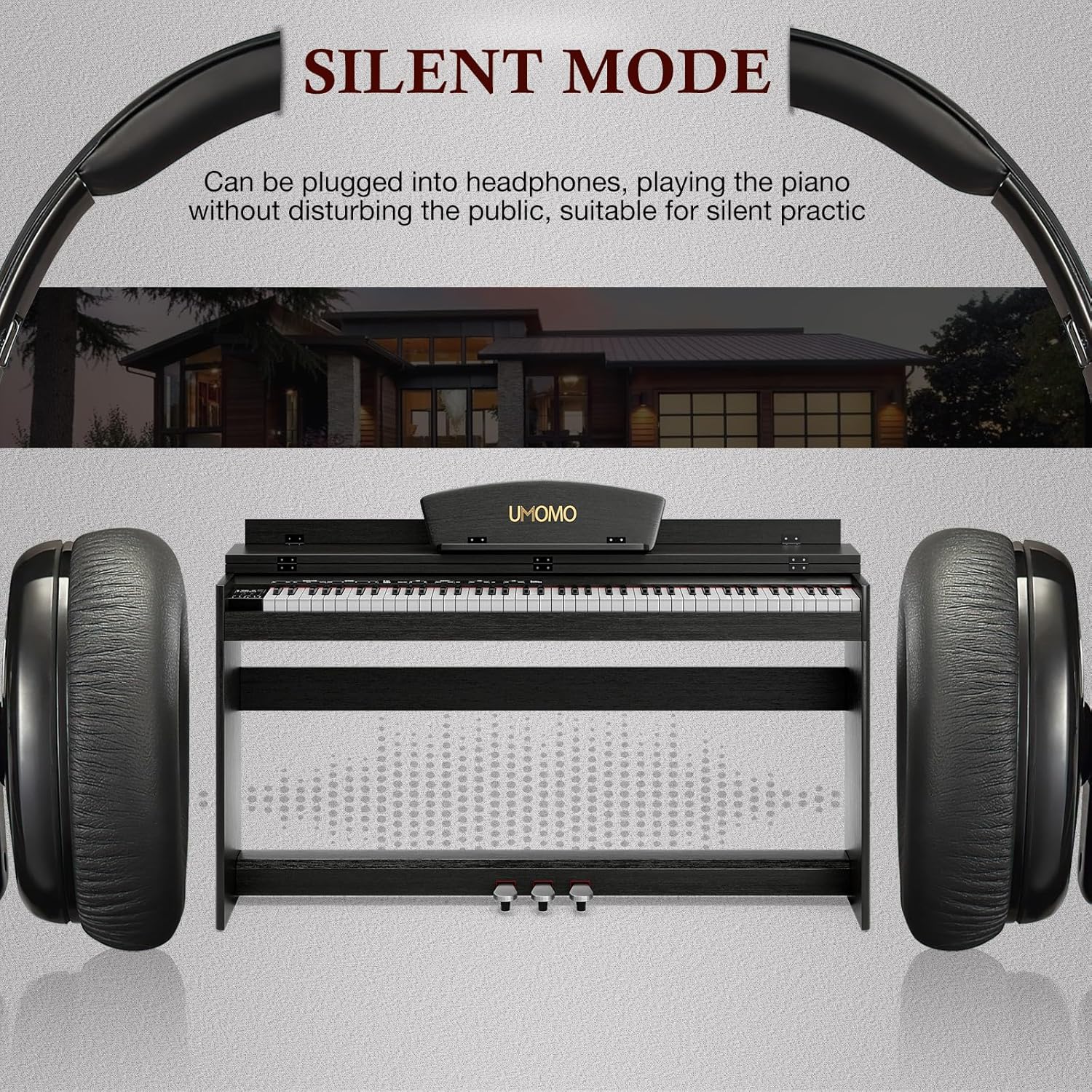 UMOMO 88 Key Full Size Digital Piano Electric Keyboard with Piano Bench, Music Stand+Power Adapter+3-Pedal Board+Instruction Book+Headphone Jack for Beginner/Adults, Black