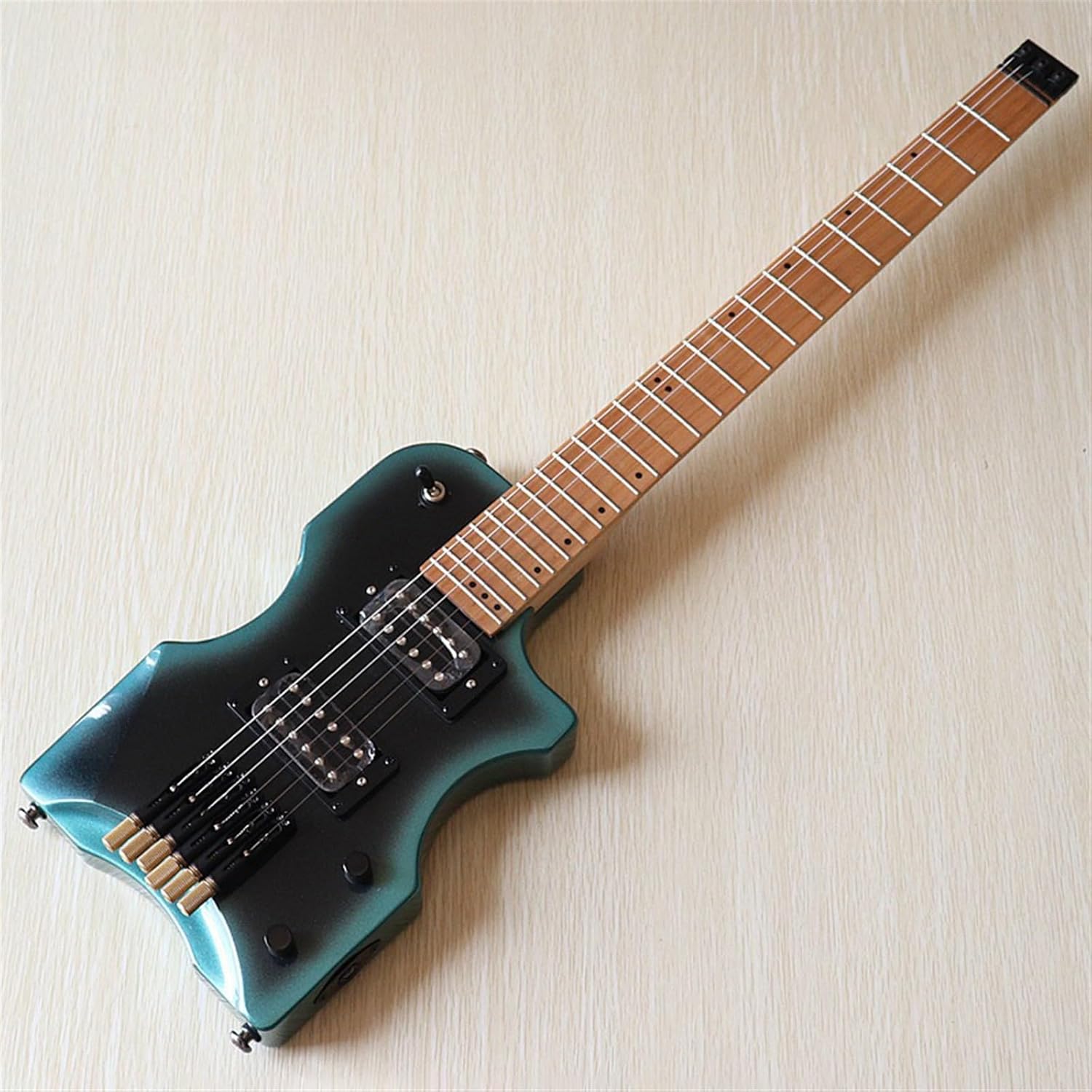VENEKA Headless Electric Guitar High Gloss Travel Headless Electric Guitar 30 Inch Solid Basswood Body 6 String Mini Portable Guitar (Color : 02)