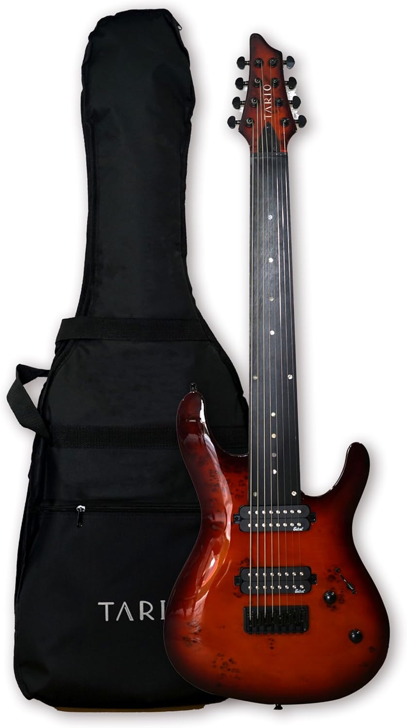 TARIO Fretless 8 String Electric Guitar Burl poplar veener top okoume Wood Body Bolt On Maple Neck Poplar Wood Body