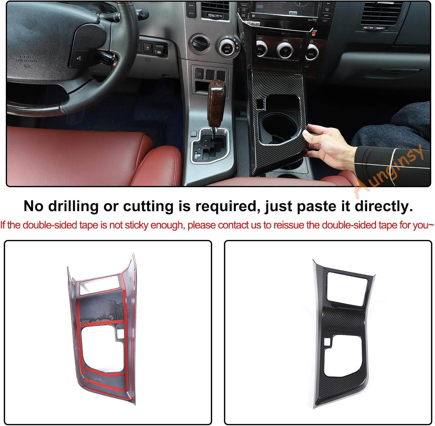 Aunginsy Car Center Console Gear Box Shift Panel Frame Trim Cover Fit Toyot@a Tundra/Sequoia 2007-2013 Car Central Control Gear Shifter Box Panel Protection Frame Decorative Cover Interior Accessories