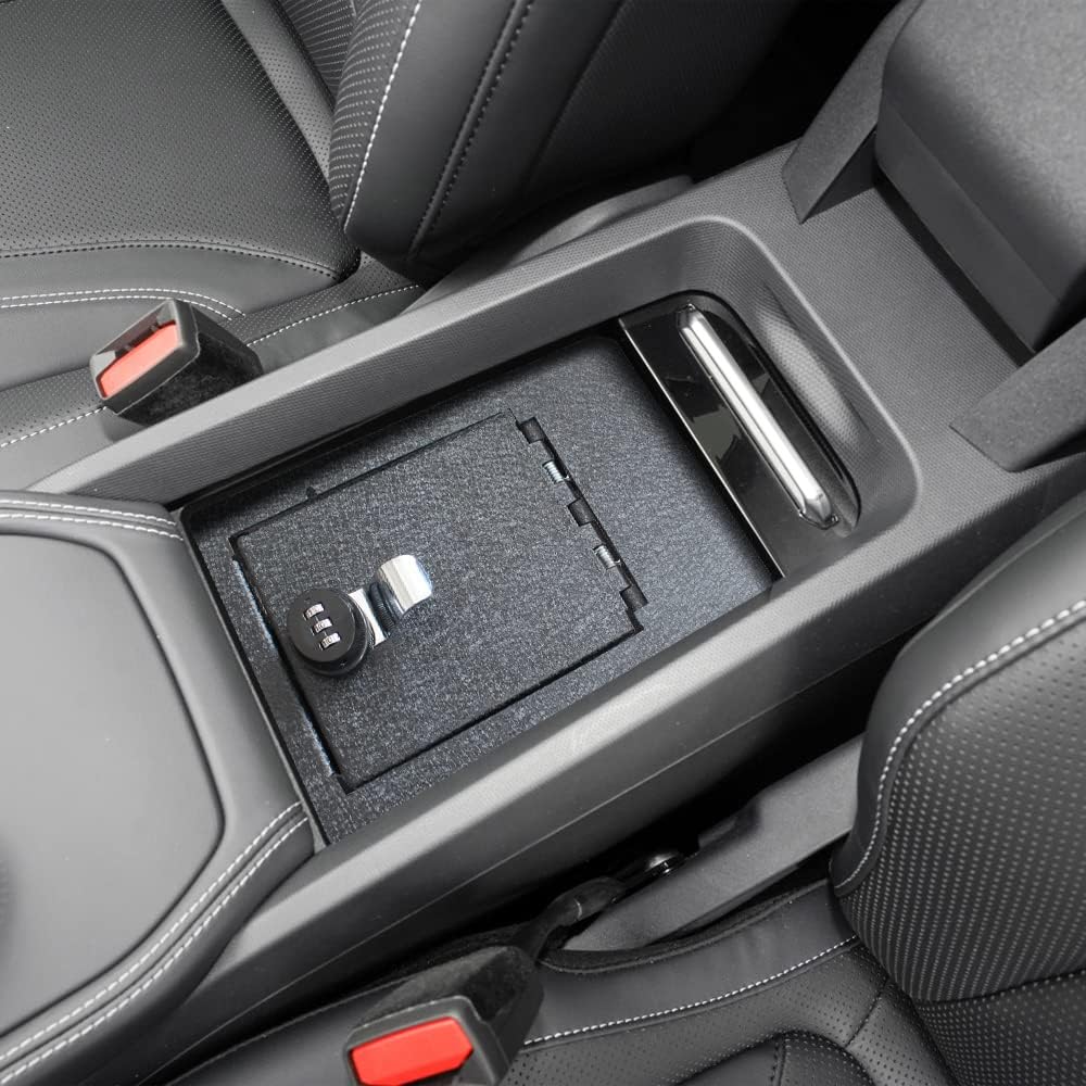 BestEvMod Compatible with Mach-E Center Console Safe LockBox Storage Interior Organizer 3 Digit Combo Lock privacy protection Compatible with Mustang Mach E Accessories 2021-2024 NOT fit 2025