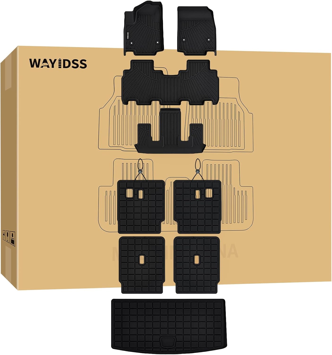 Floor Mats for Cadillac Vistiq EV (Only Fit 6 seat) with Cargo Mat & Backrest Mat, TPE All Weather Protection Full Set Car Liners Accessories 2nd & 3rd Row Covering The Backrest Mat