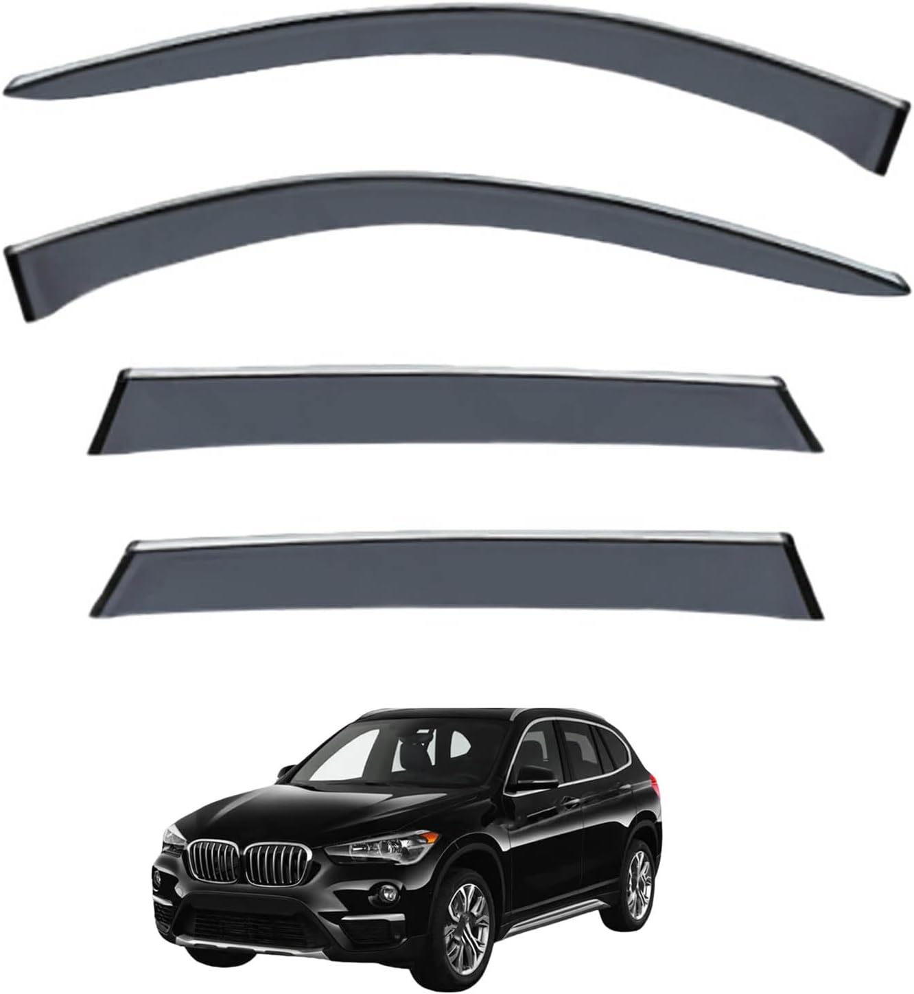 Window Deflectors for BMW X1 MK2-F48 2016-2021 Short Wheelbase, Sun Rain Guard Window Visors Vent Shades with Bright Stripes Car Accessories