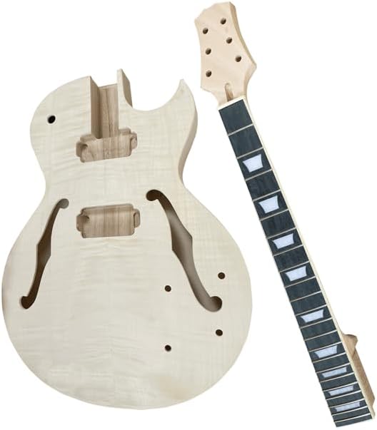 DIY Single Cut Electric Guitar Kits with Mahogany Body and Neck - Rosewood Fingerboard LP Hollow Beginner Kit All Components Included Build Your Own Guitar