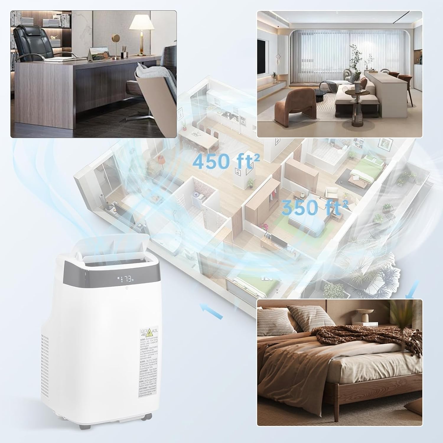 3 In 1 Portable Air Conditioner-Cooling, Dehumidifier & Fan,10000 BTU Standing AC Unit With Remote Control,Sleep Timer For Home Office Up 450 Sq.Ft