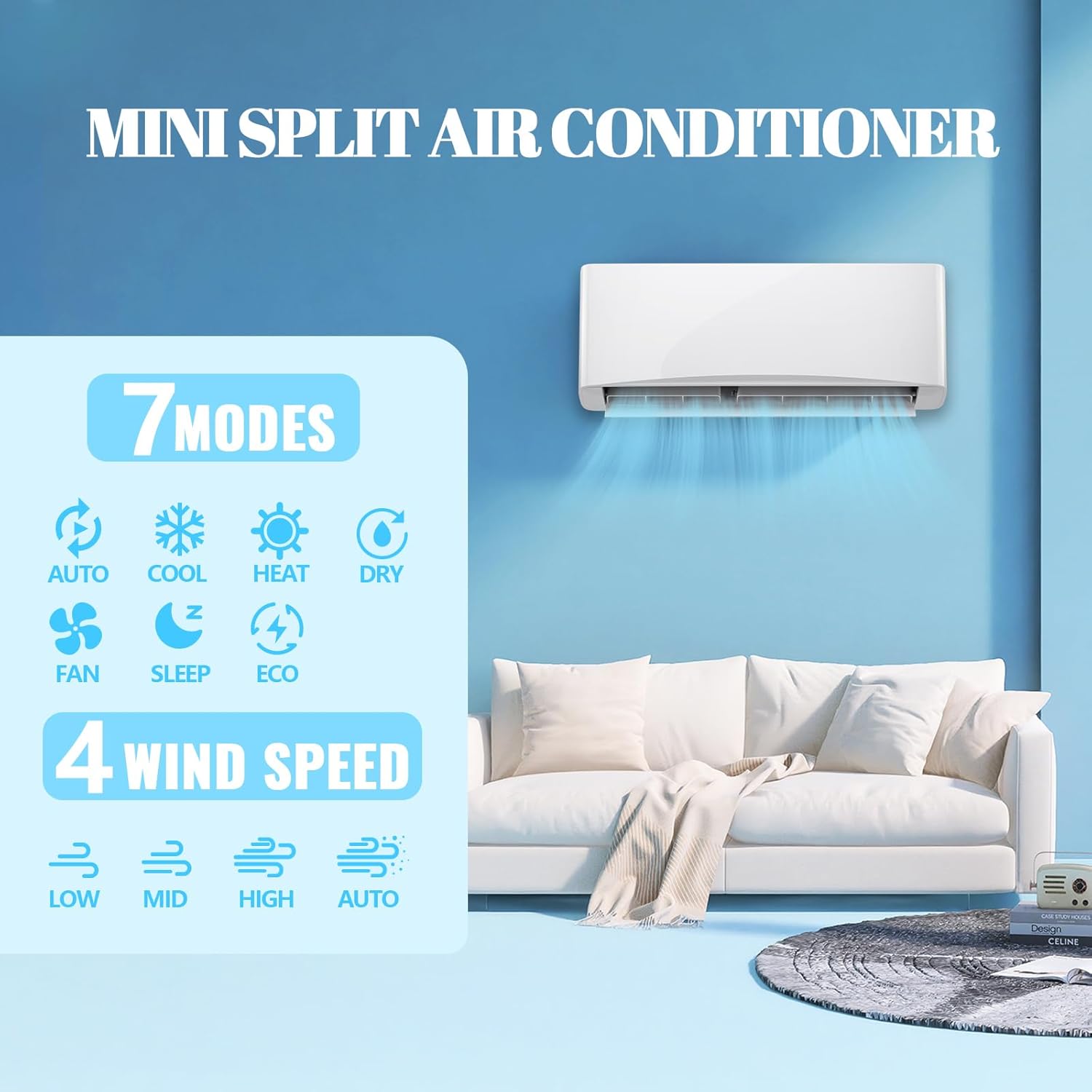 12000 BTU Mini Split Air Conditioner/Heater with Heat Pump 17 SEER2 115V Split AC Unit, Max Coverage Area Up to 750 Sq. Ft, Remote Control, Multiple Modes White
