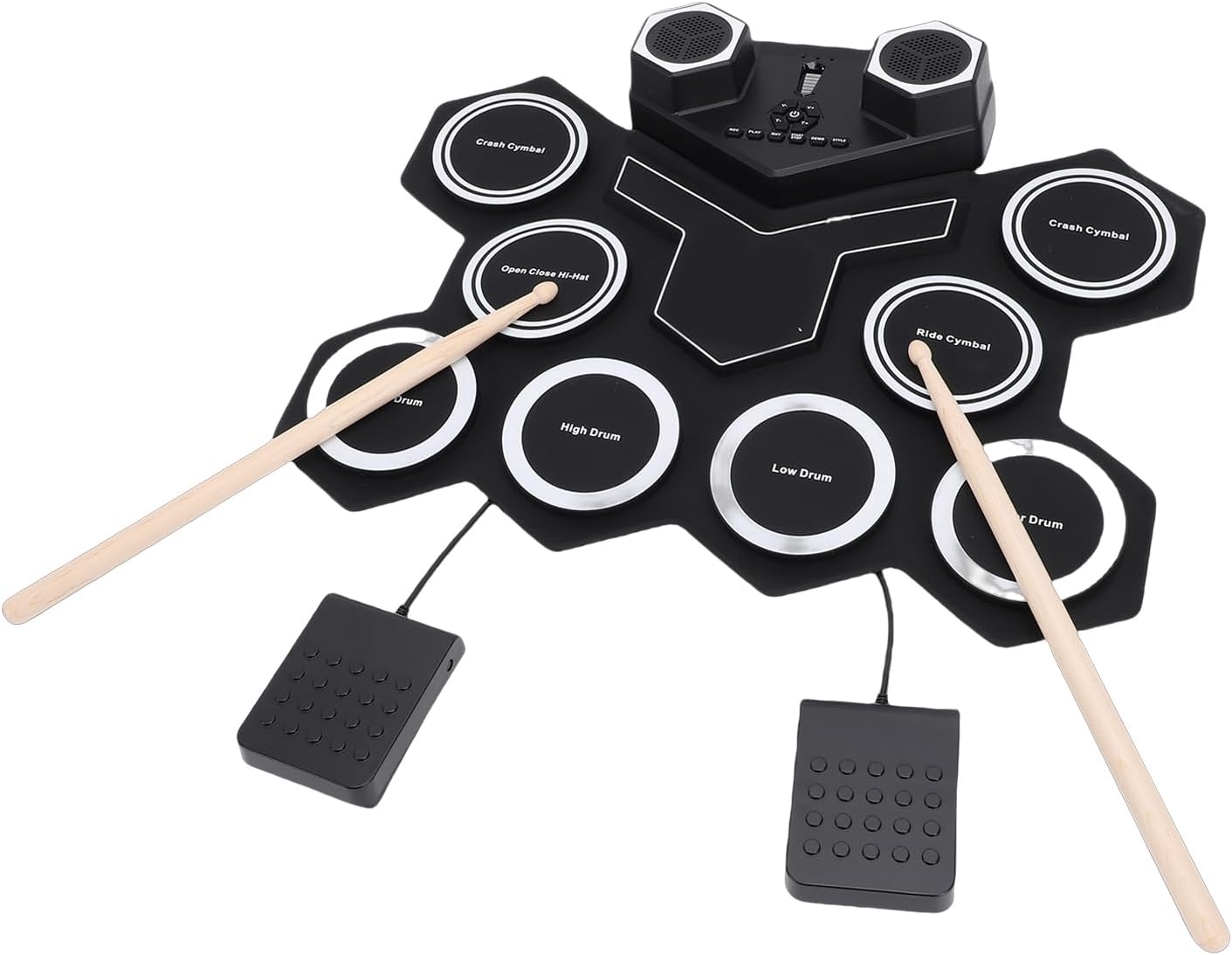 Jiawu Electronic Drum Set, 8 Drum Practice Pads, Electric Roll Up Drums Pad Built in Speaker, Portable Druming Machine with Pedals and Sticks, Rechargeable Instrument for Beginner