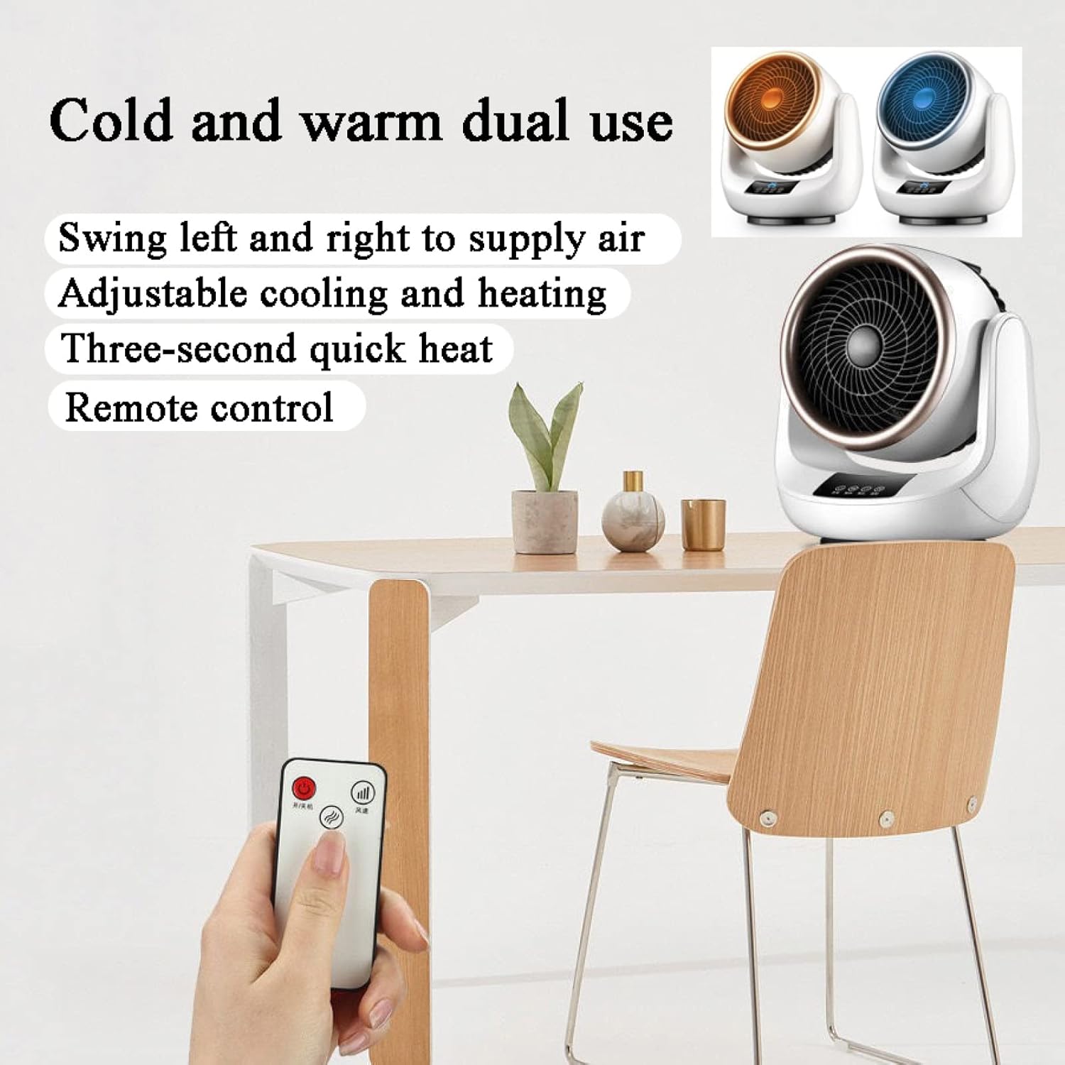 The New Heating and Cooling Fan,Household Small Shake Head Heater,Desktop Office Portable Desk Fan, 2 in 1 Fan Combo,with Remote, 3 Speeds, 2 Modes, 12H Timer Air Circulator Fan