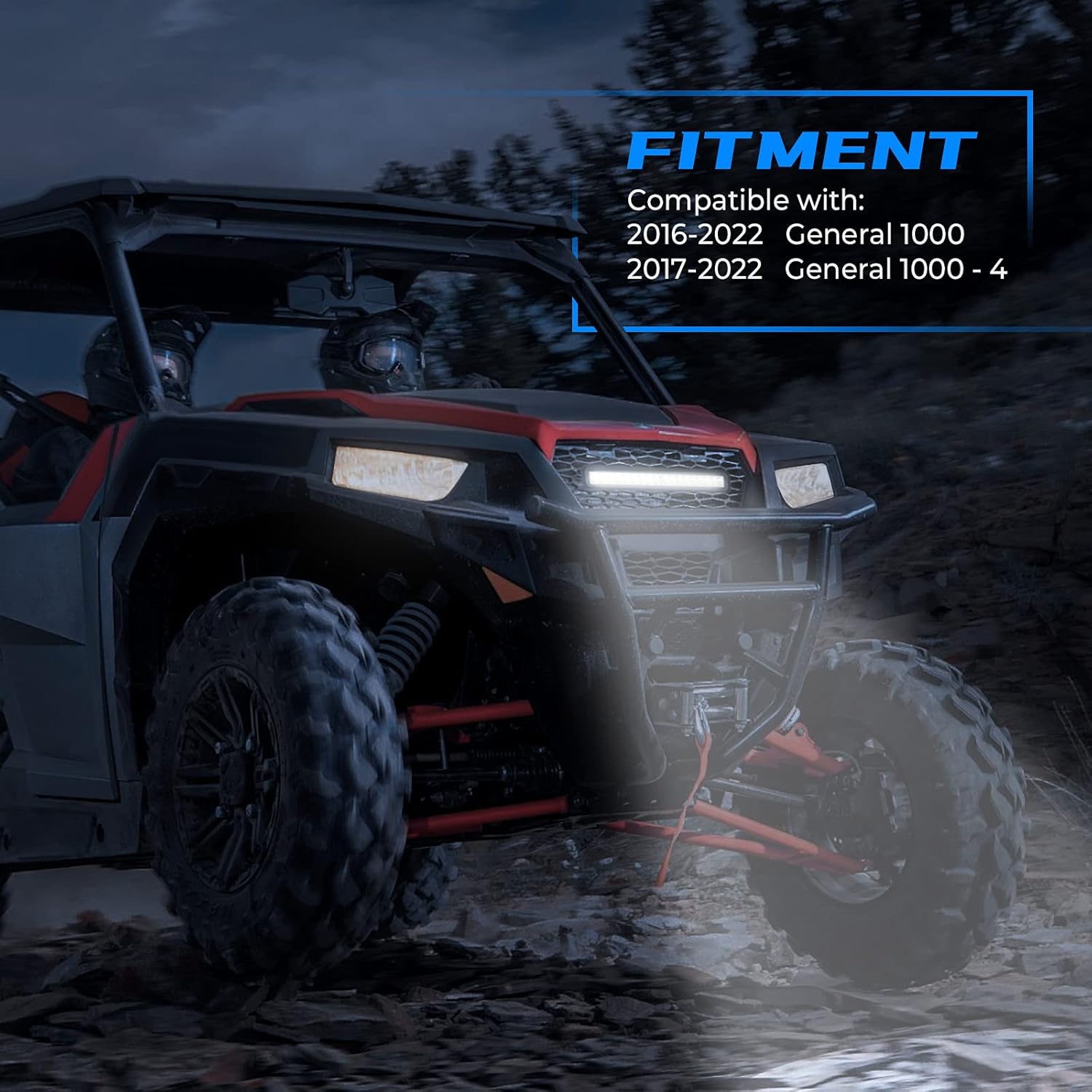 KEMIMOTO LED Grill Light Front Mesh Grille Compatible with Polaris General 1000/4 1000/ XP 1000/ XP4 1000 2016-2024 Grille Mesh with LED Light Bar Accessories