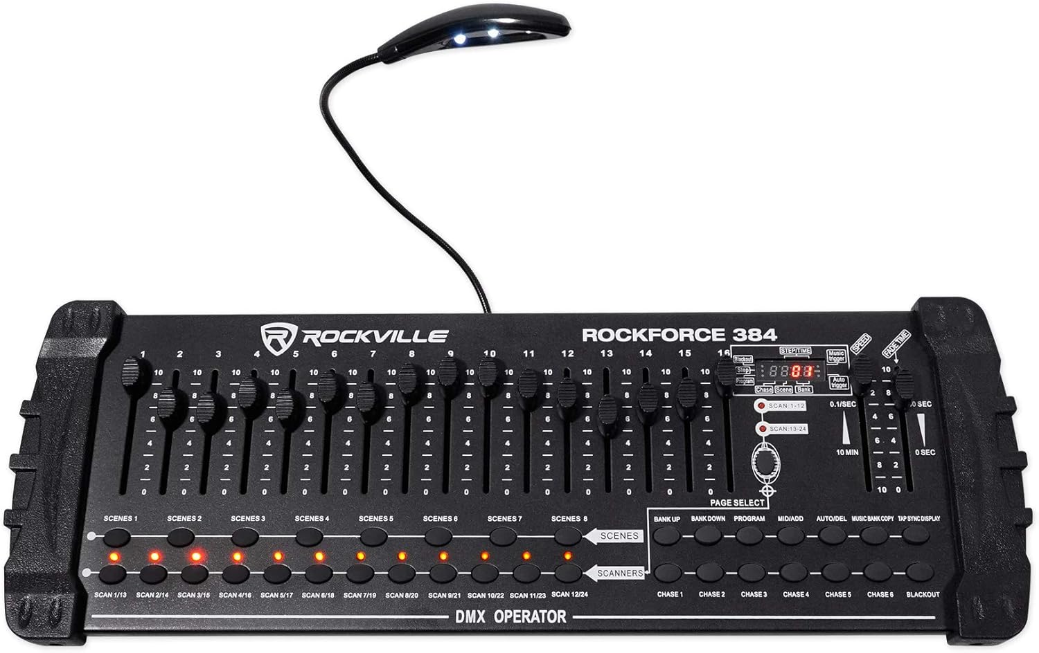 Rockville RockPAR50 WHT Bundle: (24) LED RGB Par Can DMX Wash Lights-White, ROCKFORCE 384-Channel DMX Controller w/MIDI, RDX3M25 25ft & (23) RDX3M10 10ft DMX Lighting Cables, 49-Items
