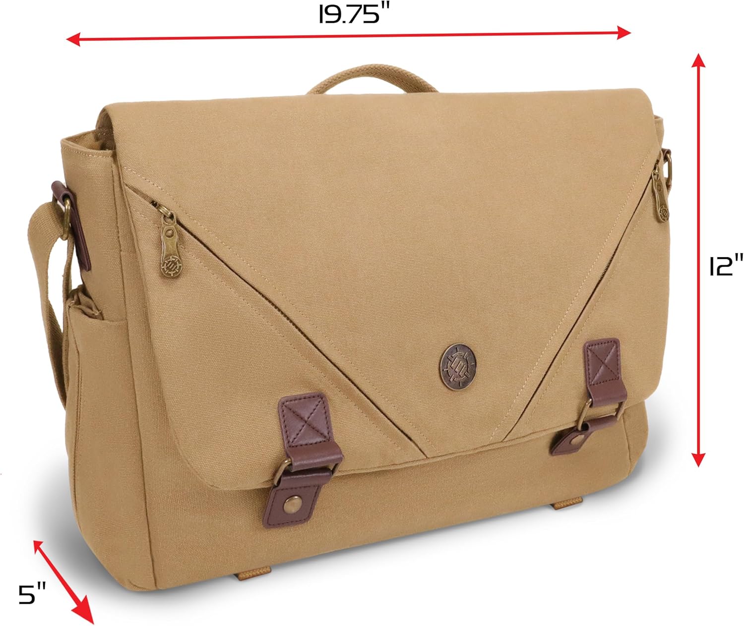 ENHANCE Venture DND Bag - Canvas RPG Player's Essentials Dungeons and Dragons Canvas Messenger Bag with Vegan Leather Accents Fits 2-4 Books, Dice & Accessories, with 17 inch Laptop Slot (Khaki)