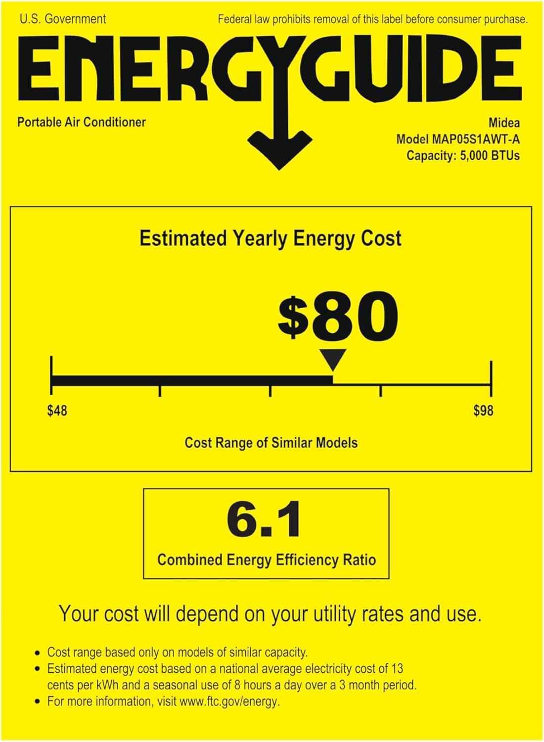 Midea 8,500 BTU ASHRAE (5,000 BTU SACC) Portable Air Conditioner, Smart Control, Cools up to 150 Sq. Ft., with Dehumidifier & Fan mode, Easy- to-use Remote Control & Window Installation Kit Included