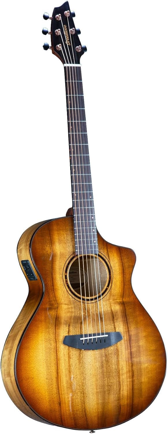Breedlove Pursuit Exotic S Concert 6-String Myrtlewood Wood Top Acoustic Electric Guitar with Slim Neck and Pinless Bridge (Right-Handed, Amber)