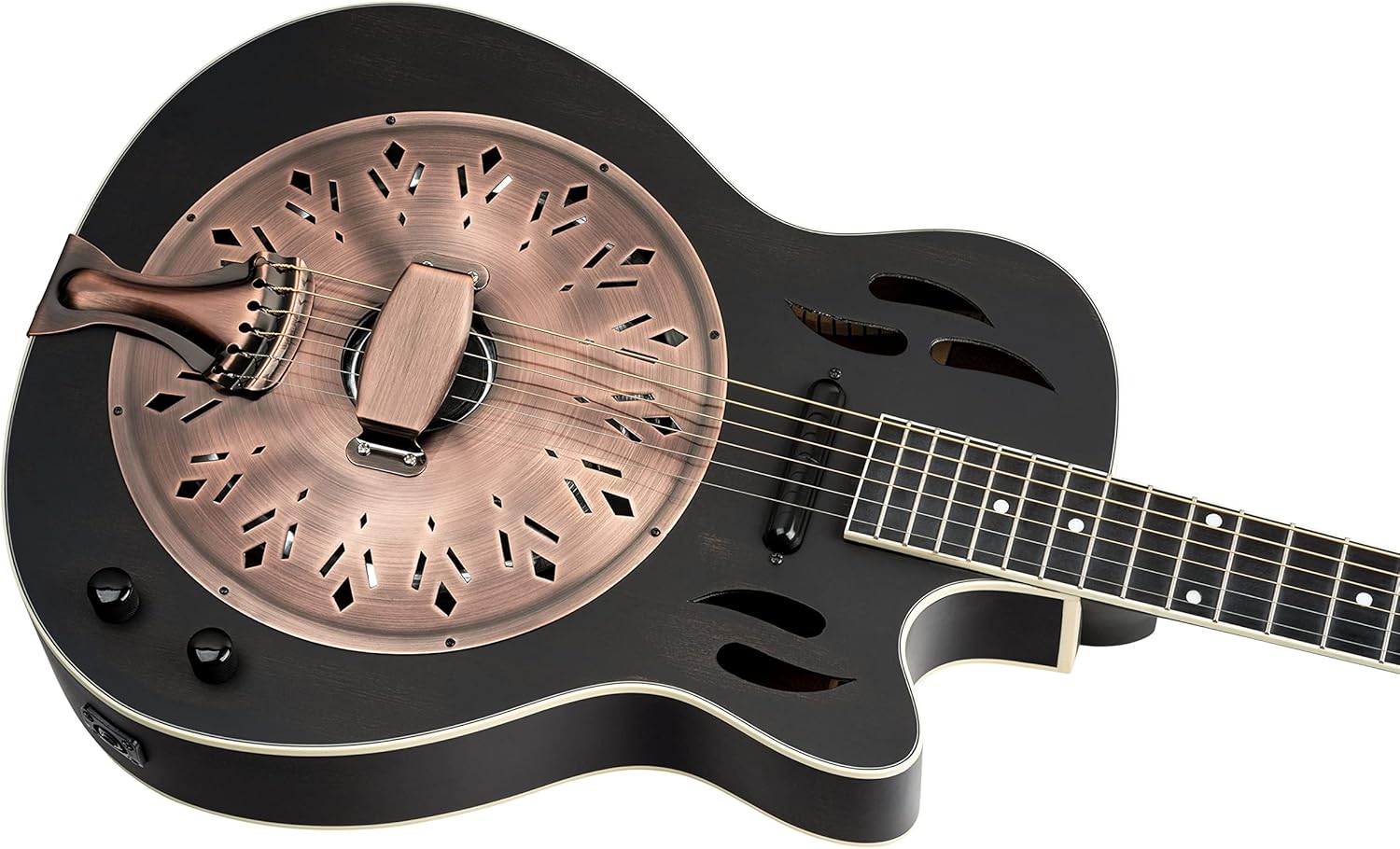 Ortega Guitars 6 String Americana Series Acoustic-Electric Resonator Guitar, Right, Distressed Black (RRG40CE-DBK)