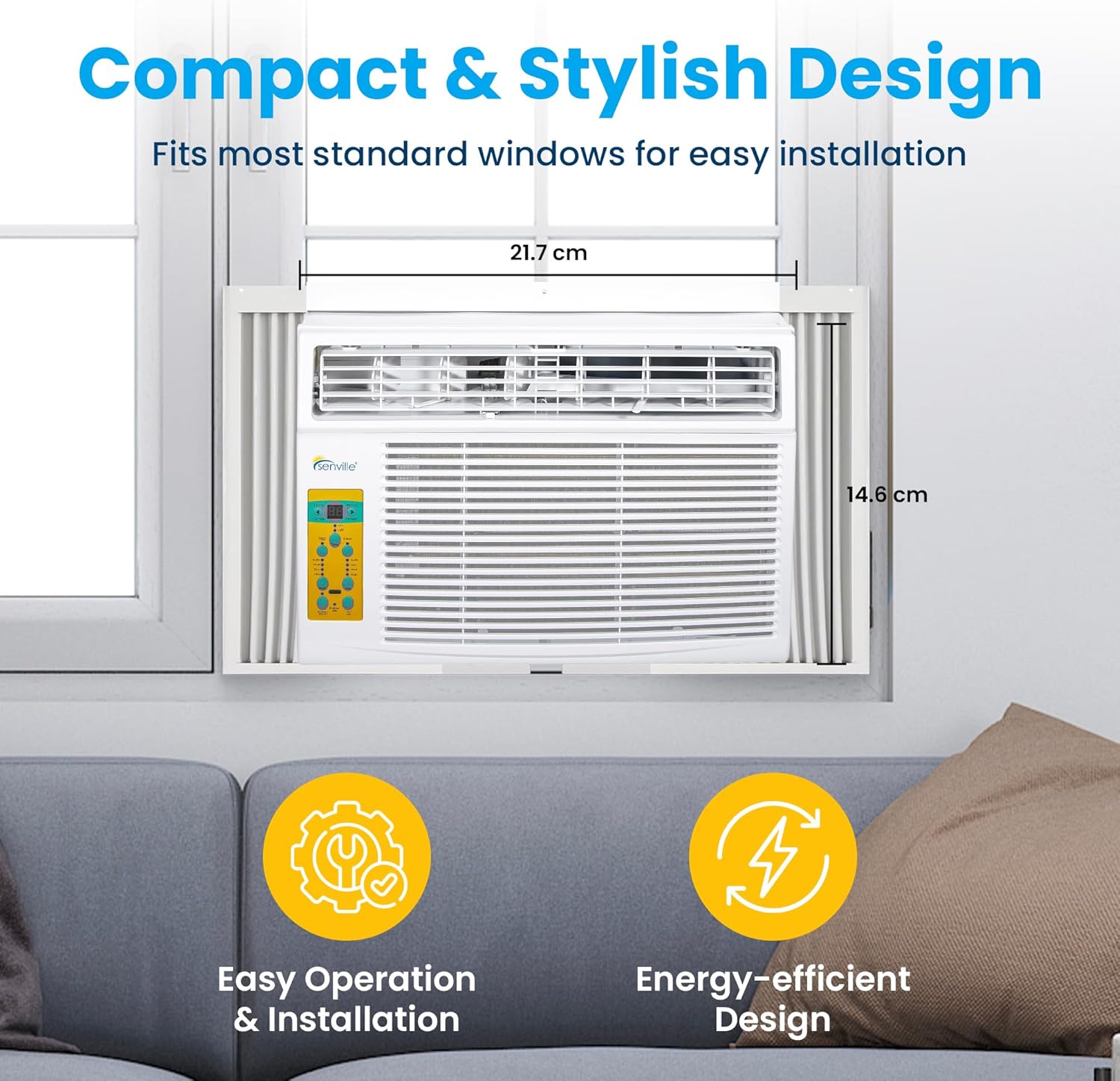 Senville 10,000 BTU Window Air Conditioner, Cools Up to 450 Sq. Ft., Easy to Use, Washable Filter