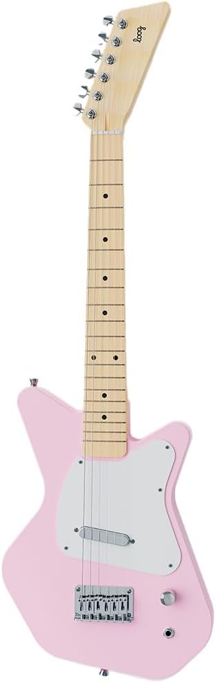 Loog Pro VI Electric kids real guitar for Beginners Ages 9+ Learning app & lessons included (Pink)